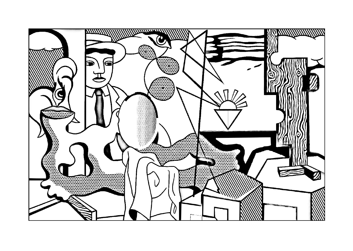  un hombre sosteniendo un bastón como Roy Lichtenstein 