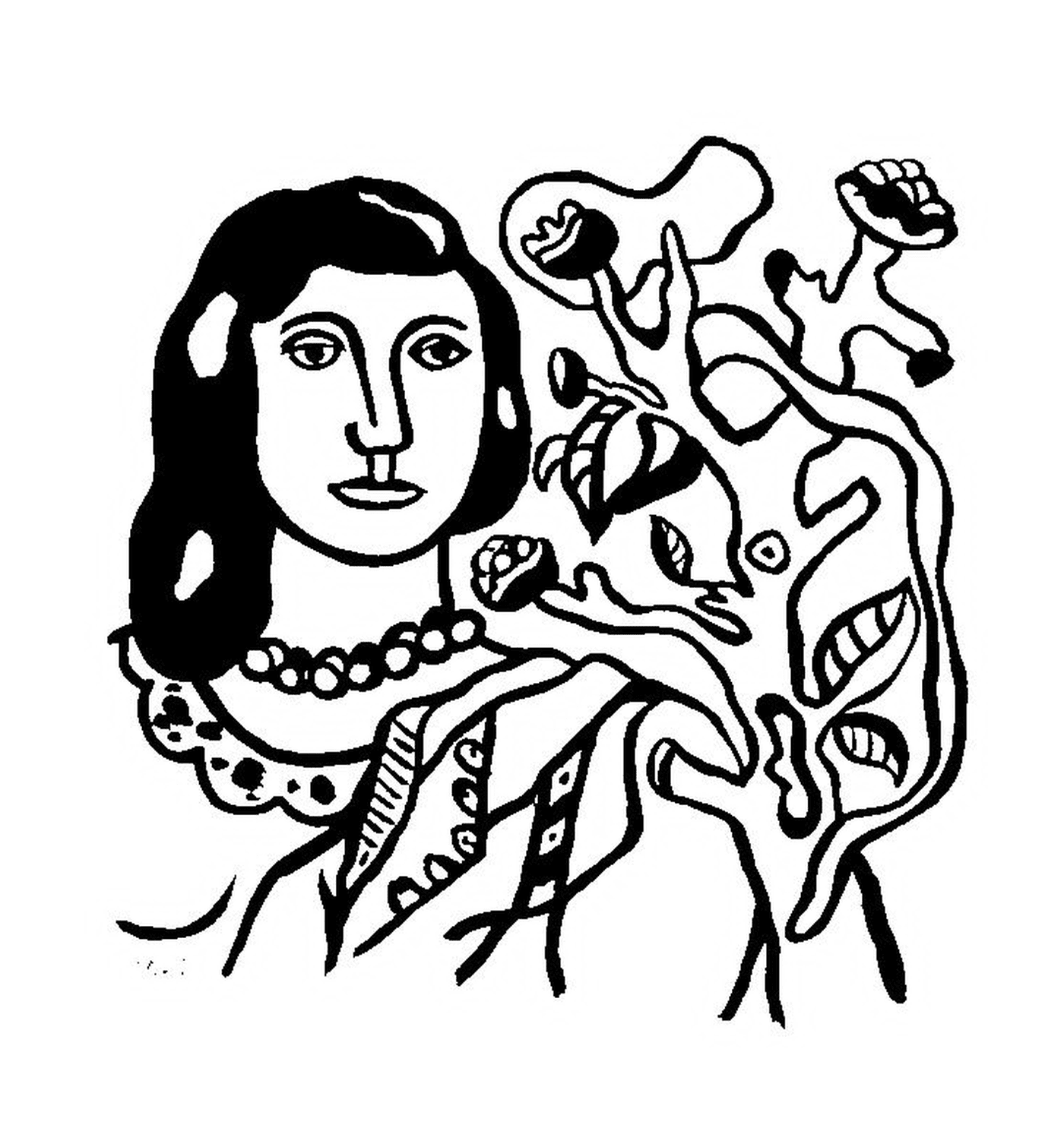  лицо женщины с цветами, согласно Фернанду Легеру 