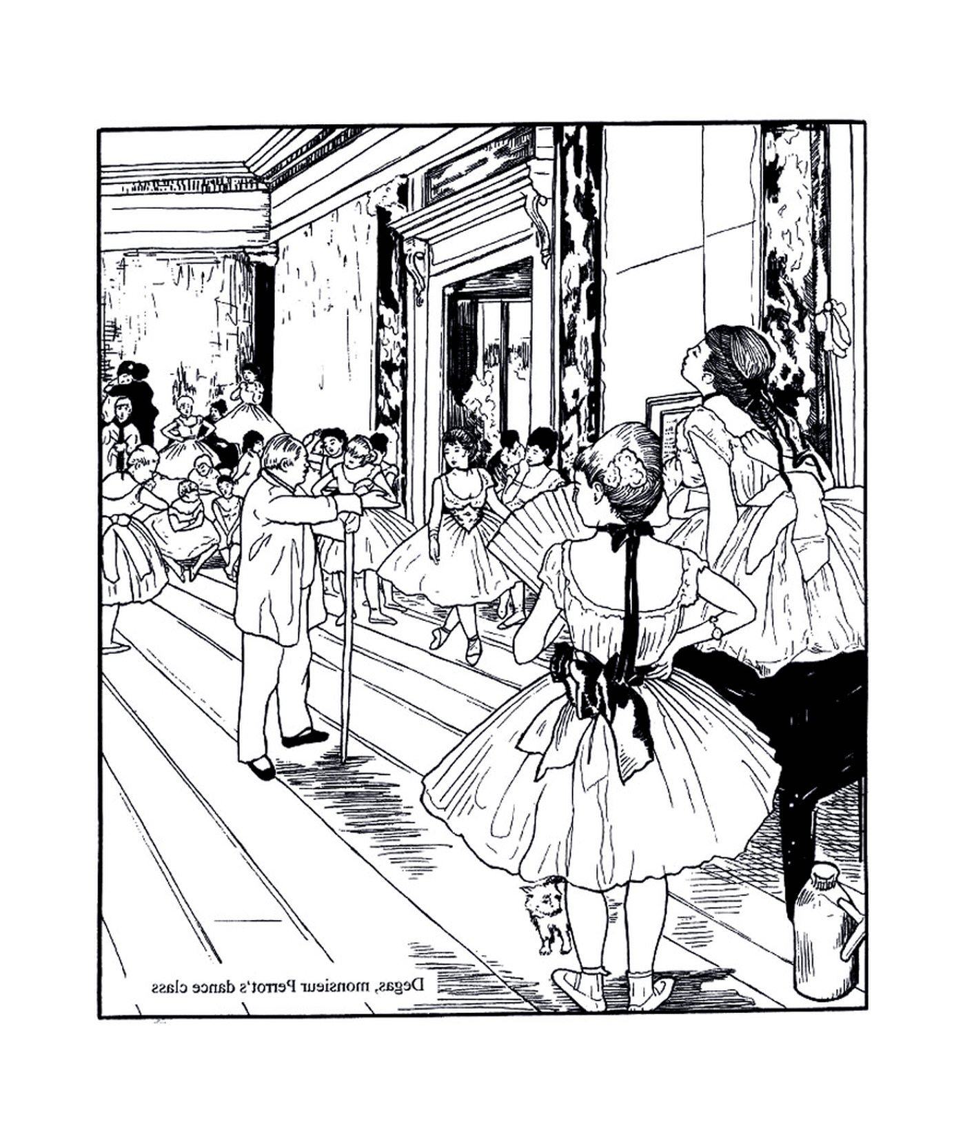  un grupo de personas de pie en una habitación según Degas 