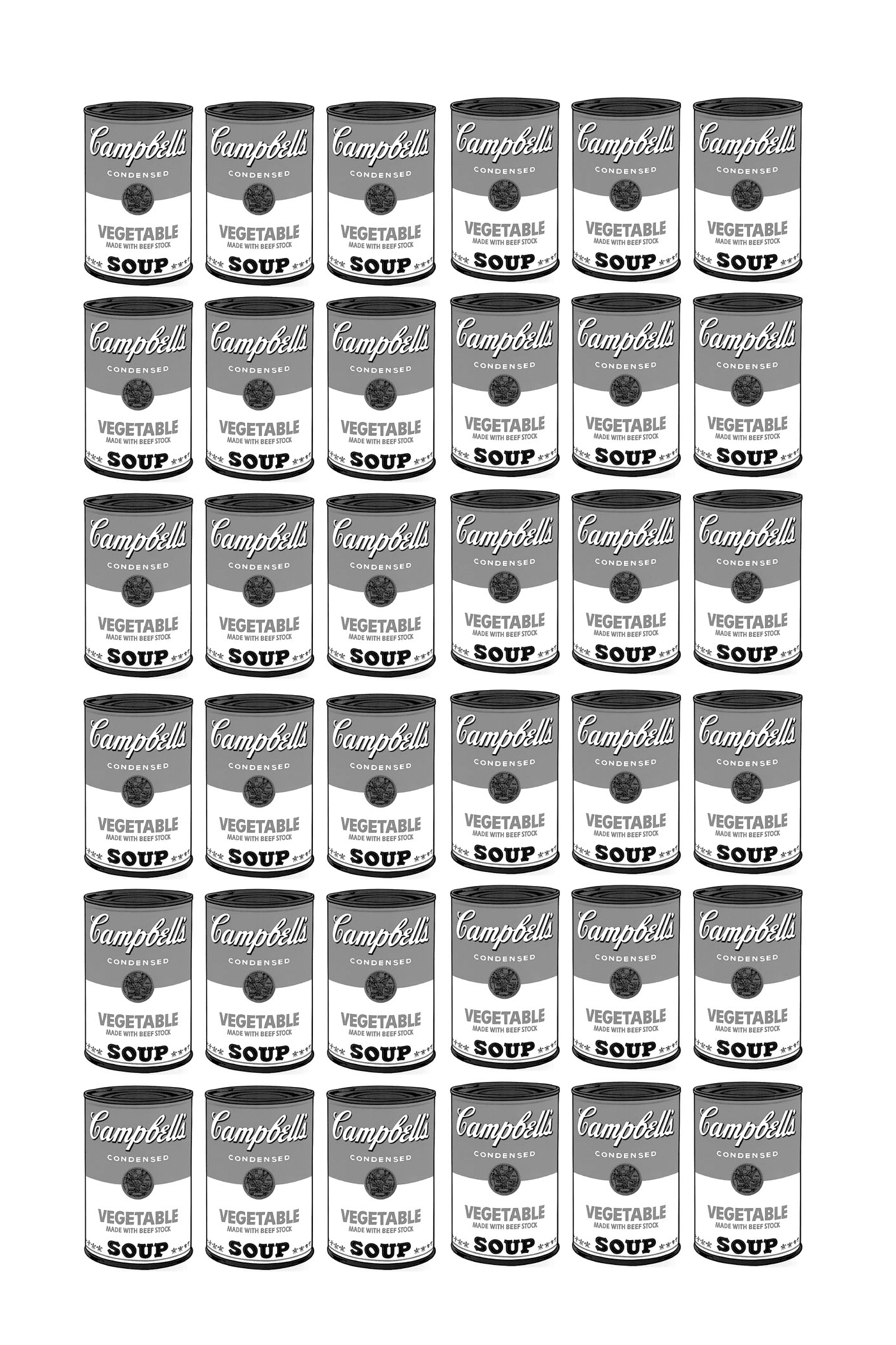  una serie de cajas de sopa Campbell totalmente en blanco y negro según Warhol 