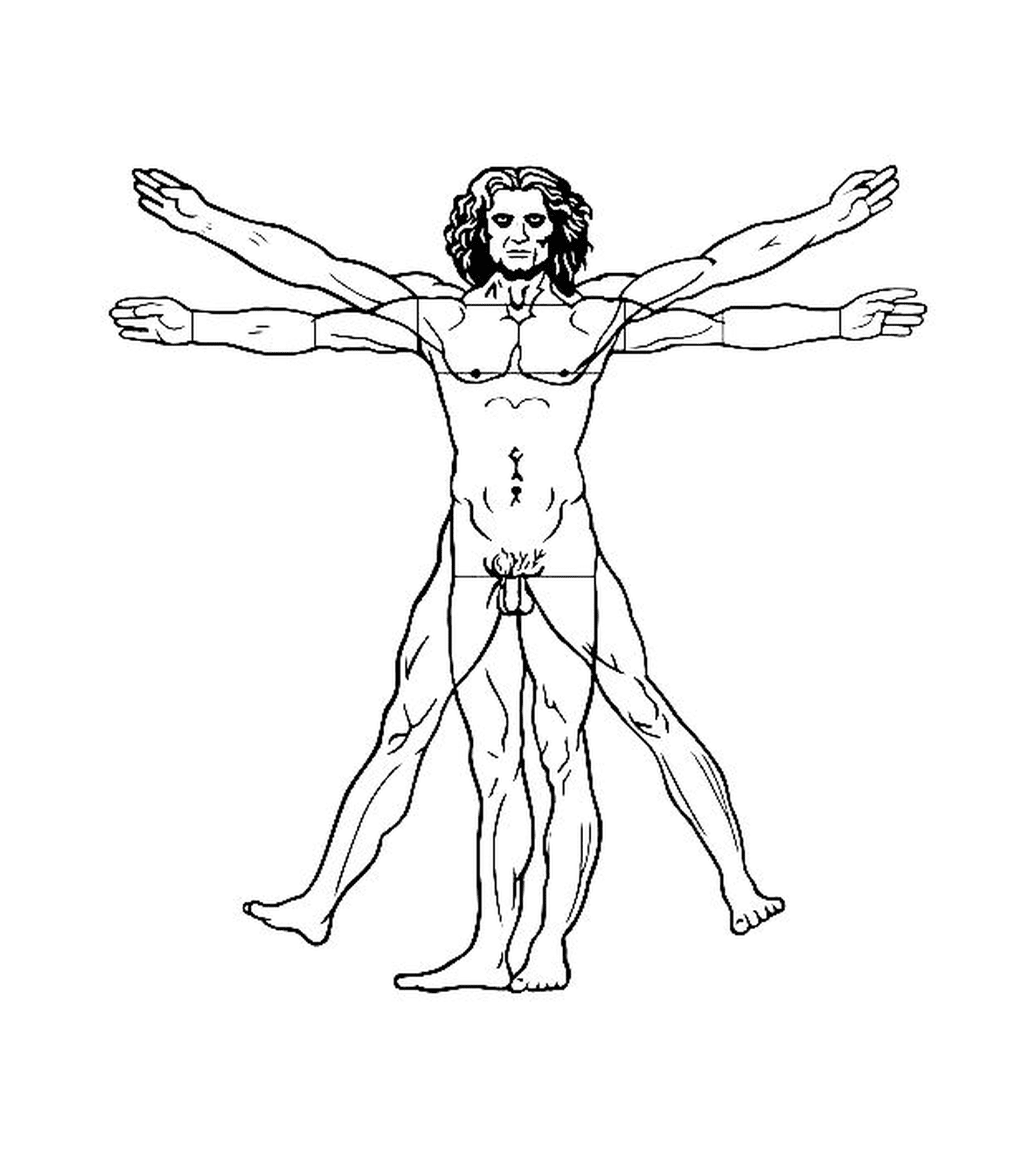  a man with arms stretched out according to Leonardo da Vinci's Vitruvian Man 