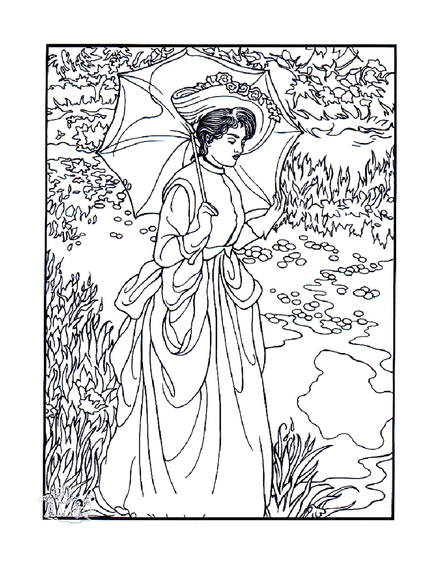  Женщина, держащая зонтик в поле, согласно Мане 