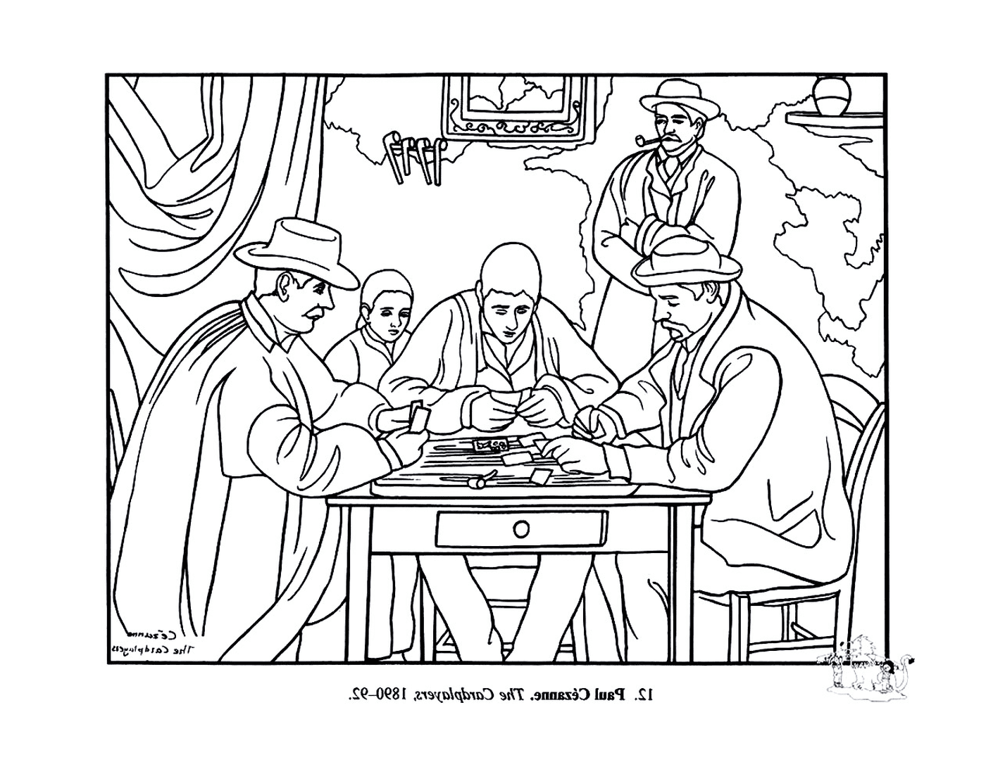  un gruppo di uomini seduti attorno a un tavolo secondo Cézanne 