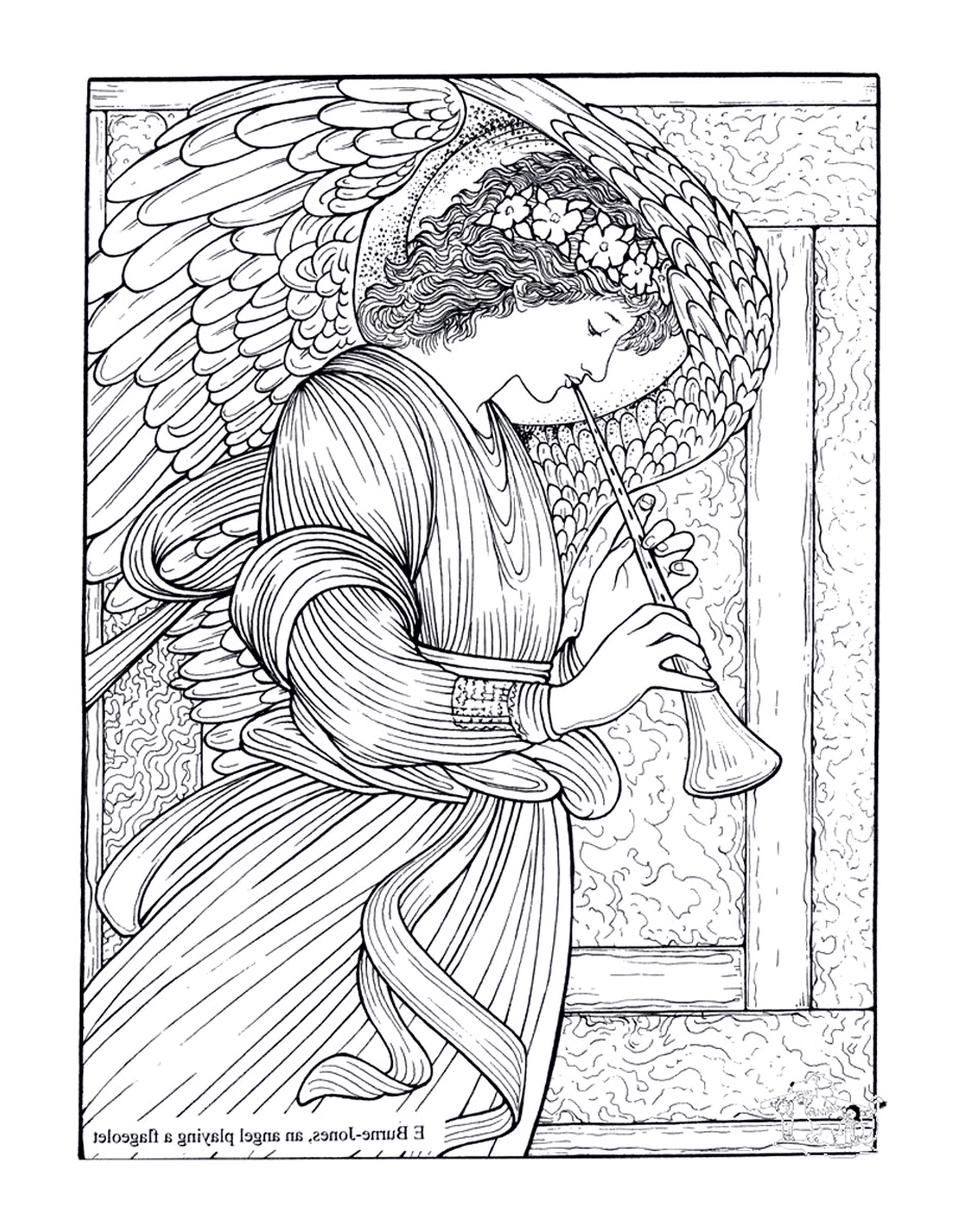  Un adulto de un ángel jugando un flageolet según Burne-Jones 