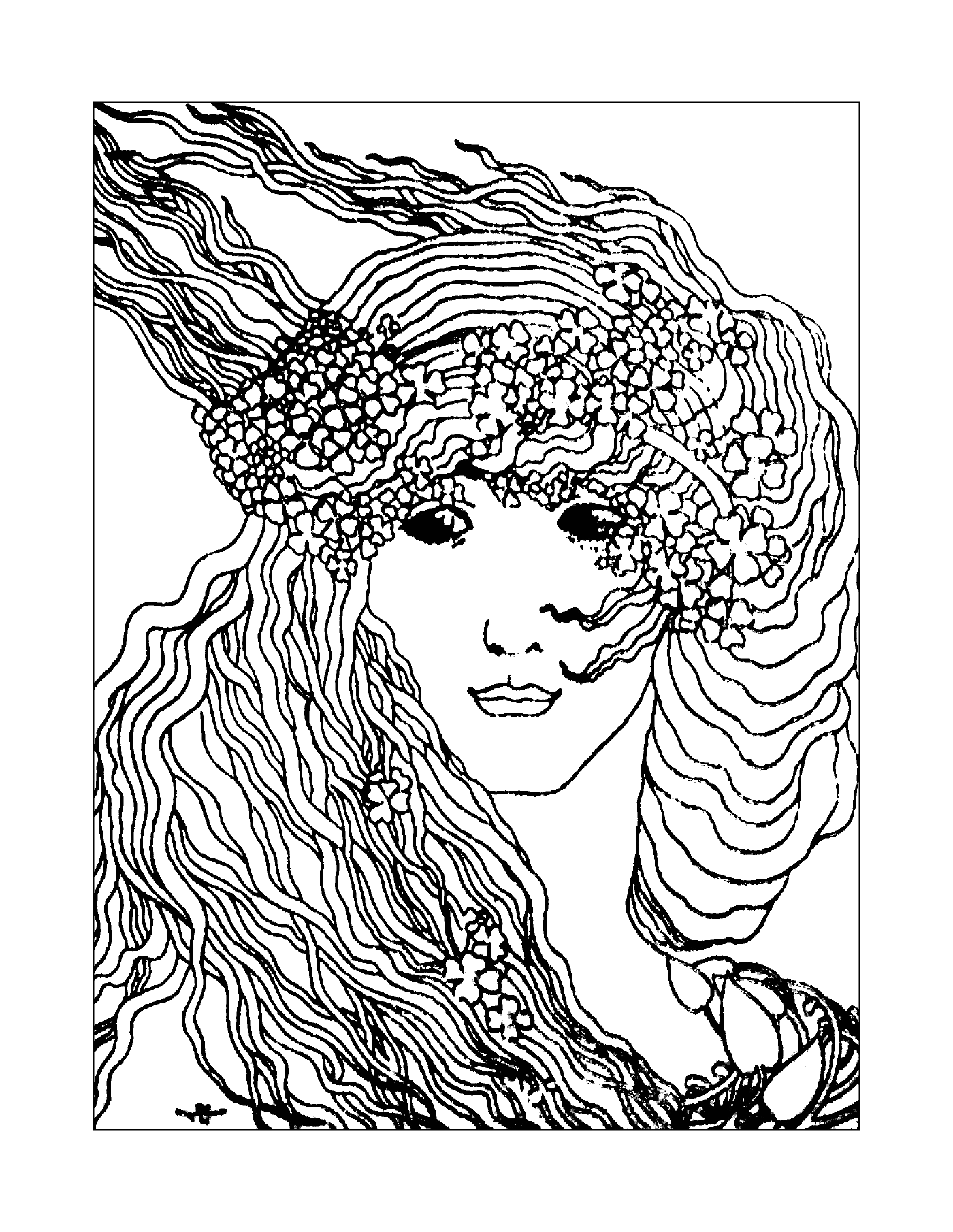  the face of a woman in the style of Aubrey Vincent Beardsley 