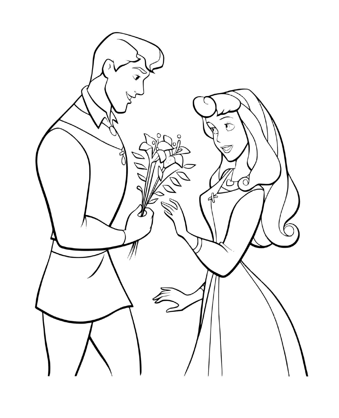  A man and a woman holding flowers 