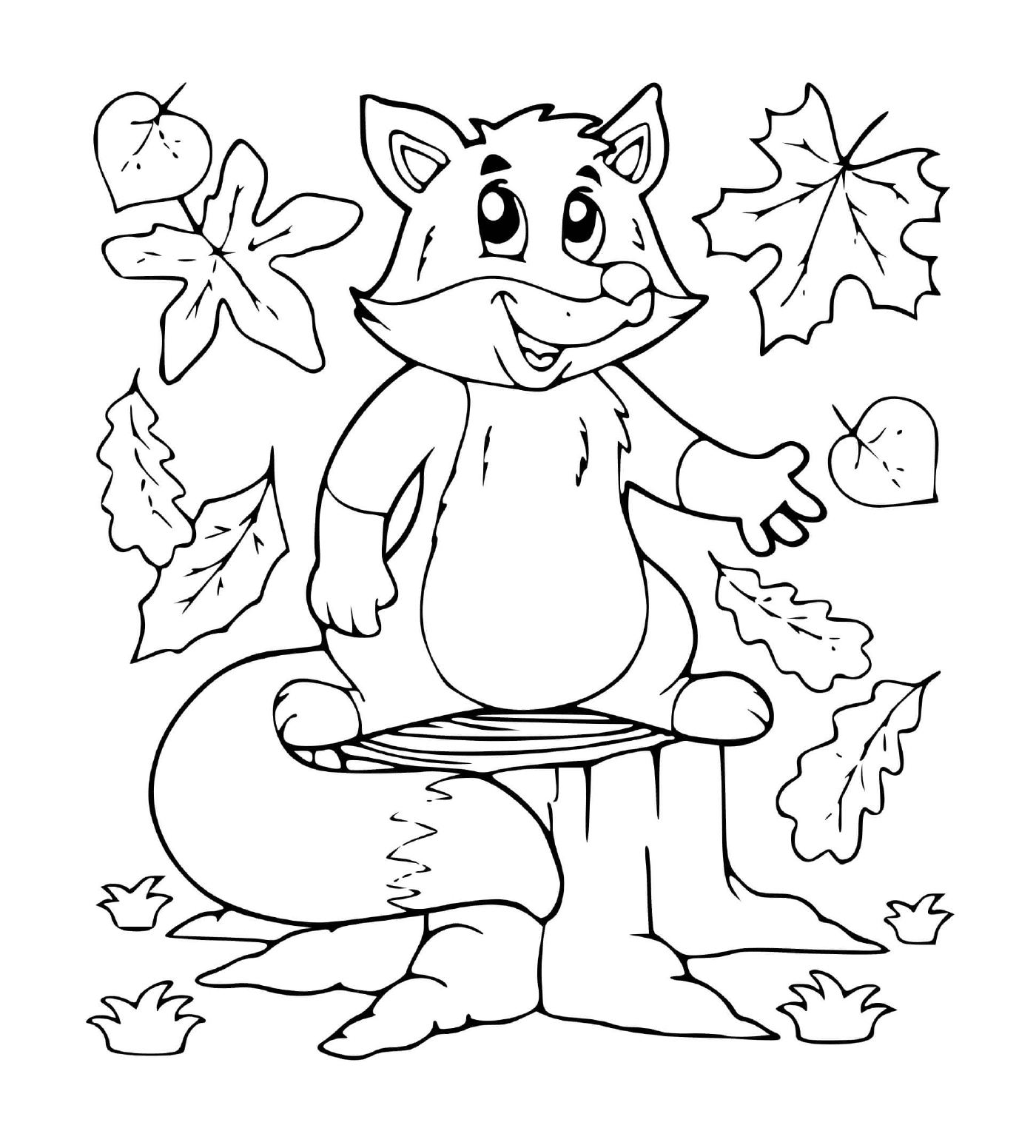  A fox sitting on a tree stump 
