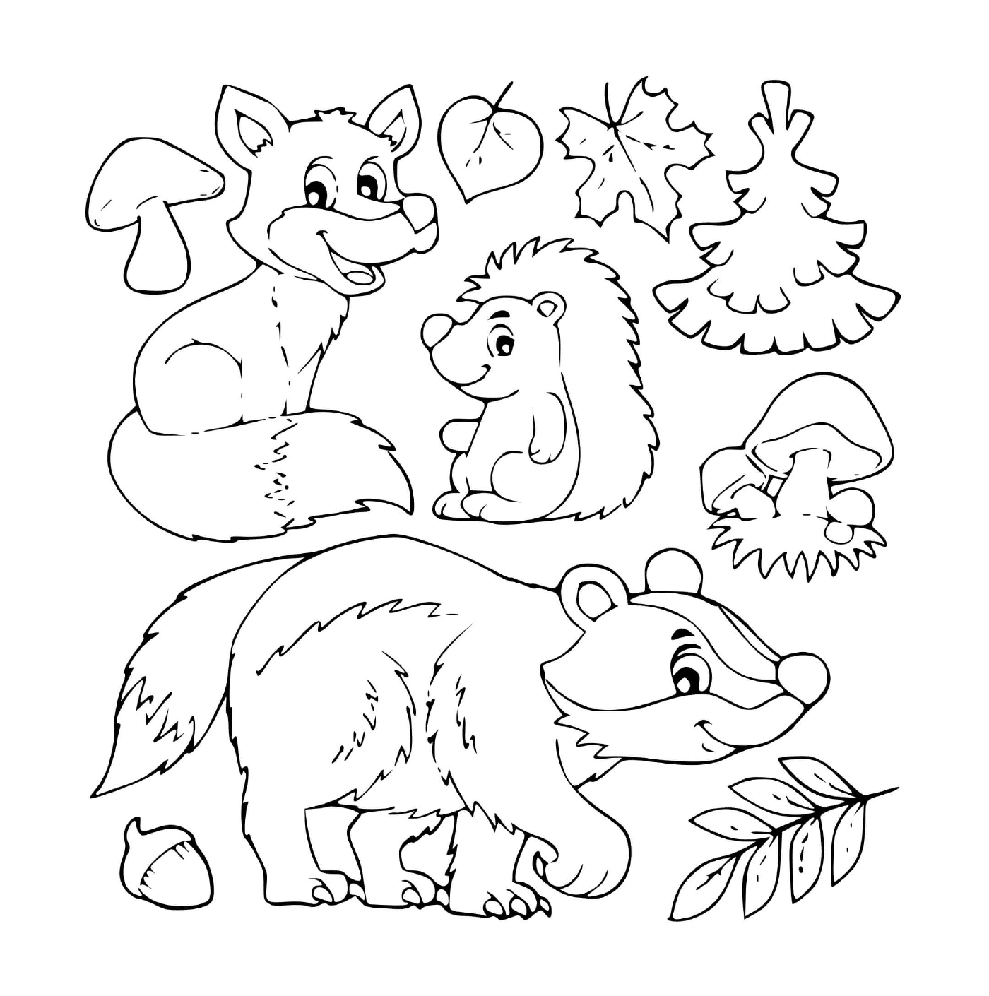  A set of animals and leaves 