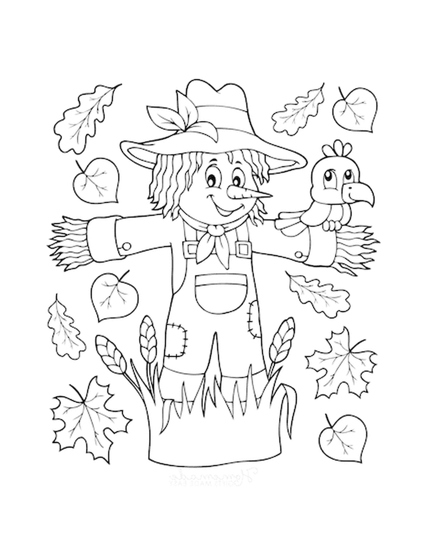  A scarecrow and a bird 