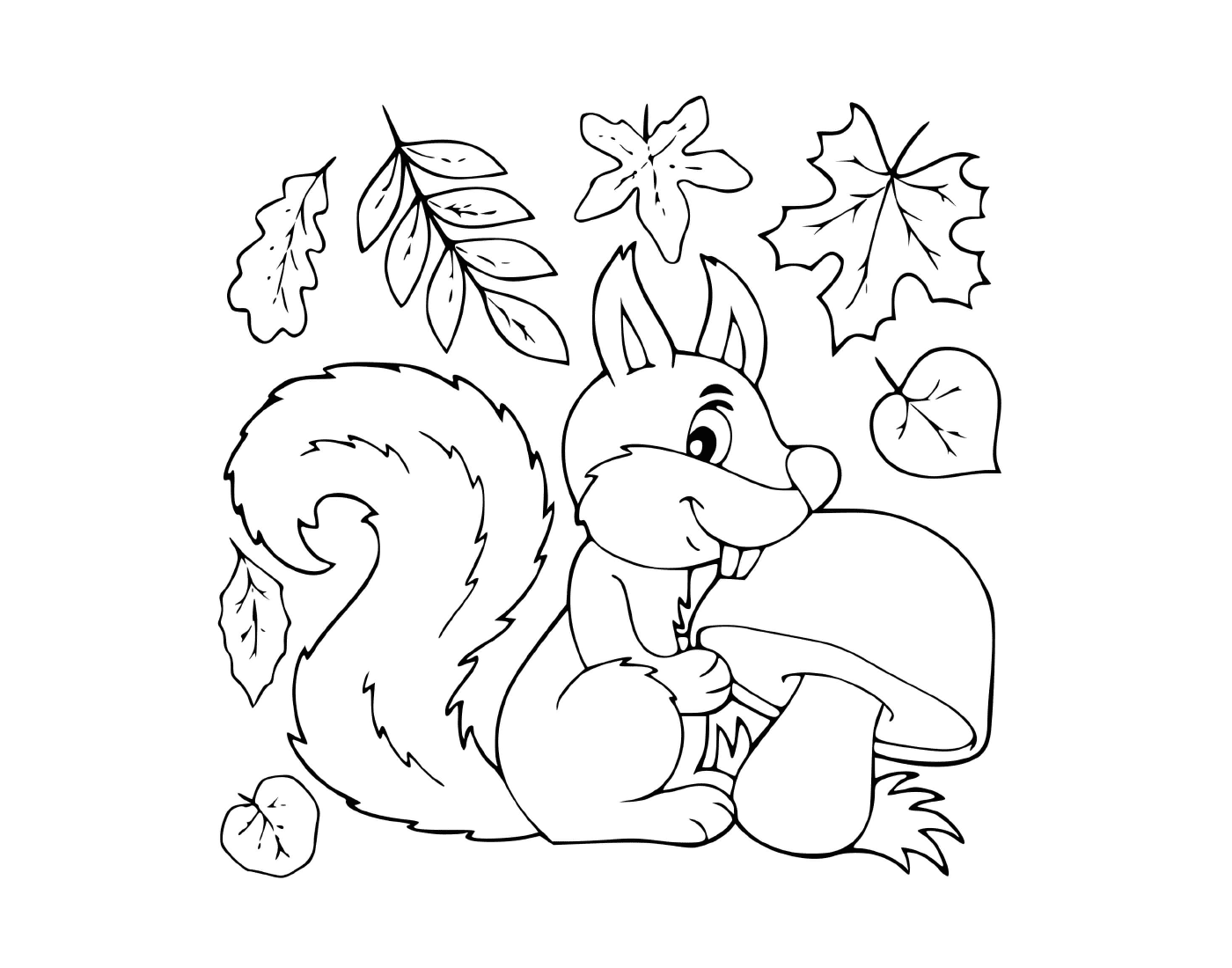  Ein Eichhörnchen sitzt auf einem Pilz 