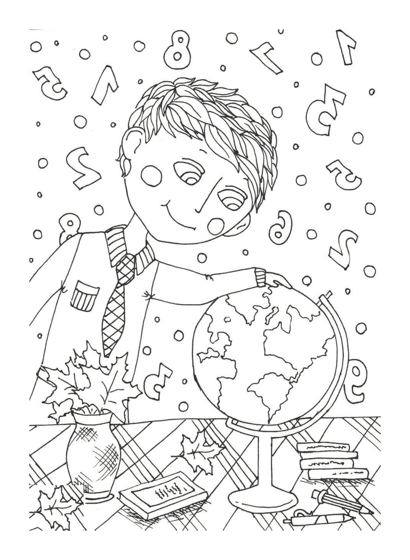  A boy holding a globe 