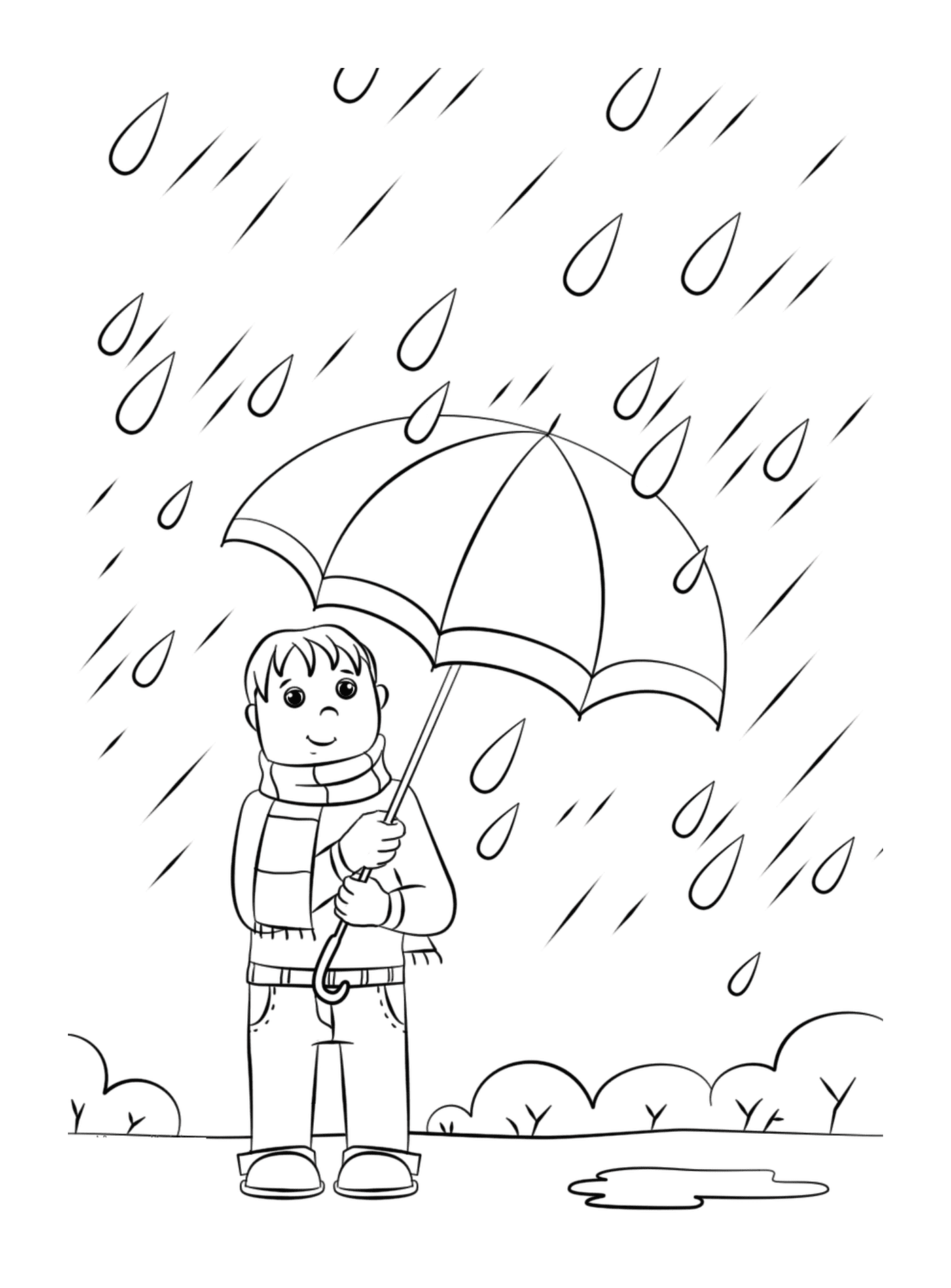  Un uomo che tiene un ombrello sotto la pioggia 