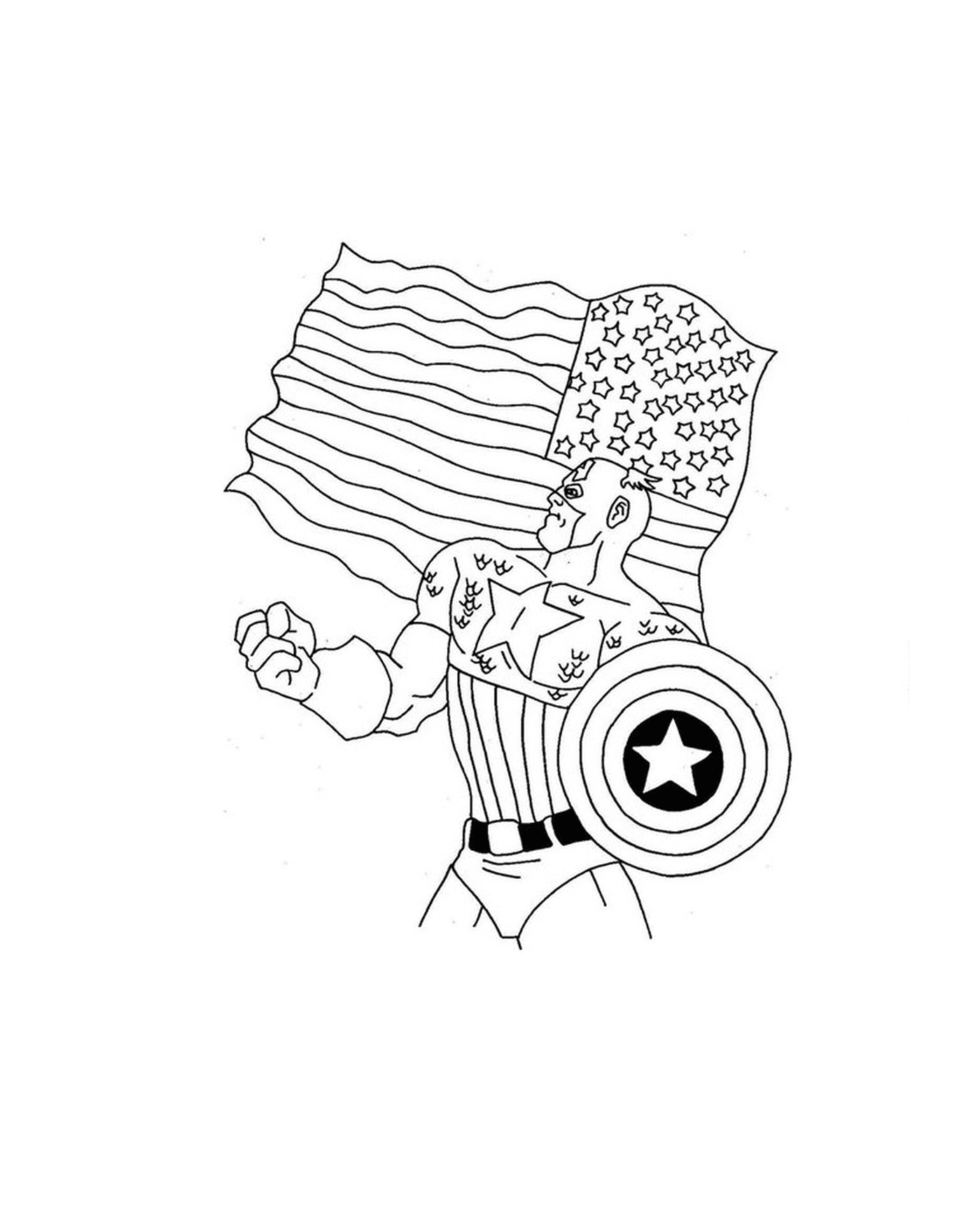  Capitán América con una bandera americana 
