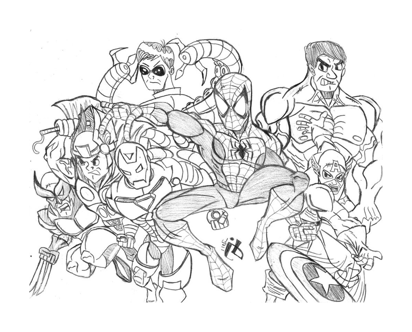  A group of superheroes drawn 