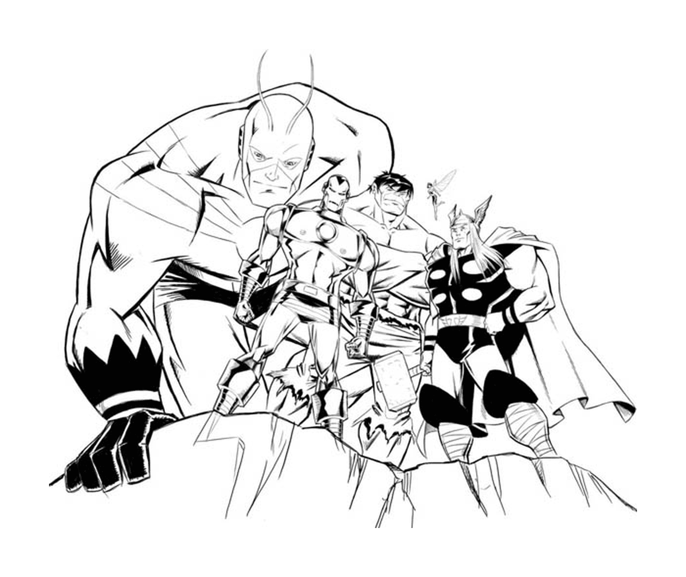  Un grupo de superhéroes de pie lado a lado 