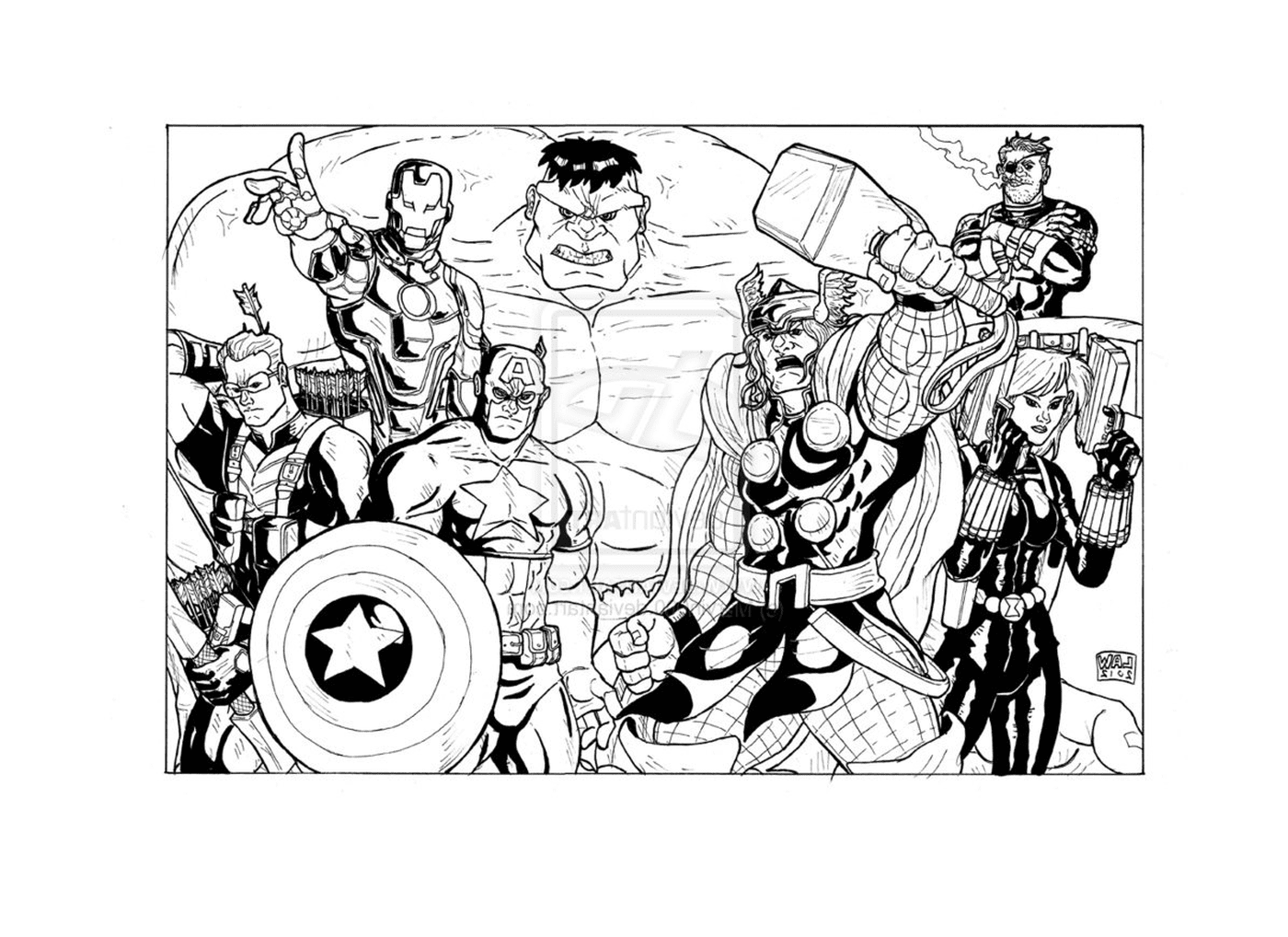  Eine Gruppe von Superhelden, die nebeneinander stehen 