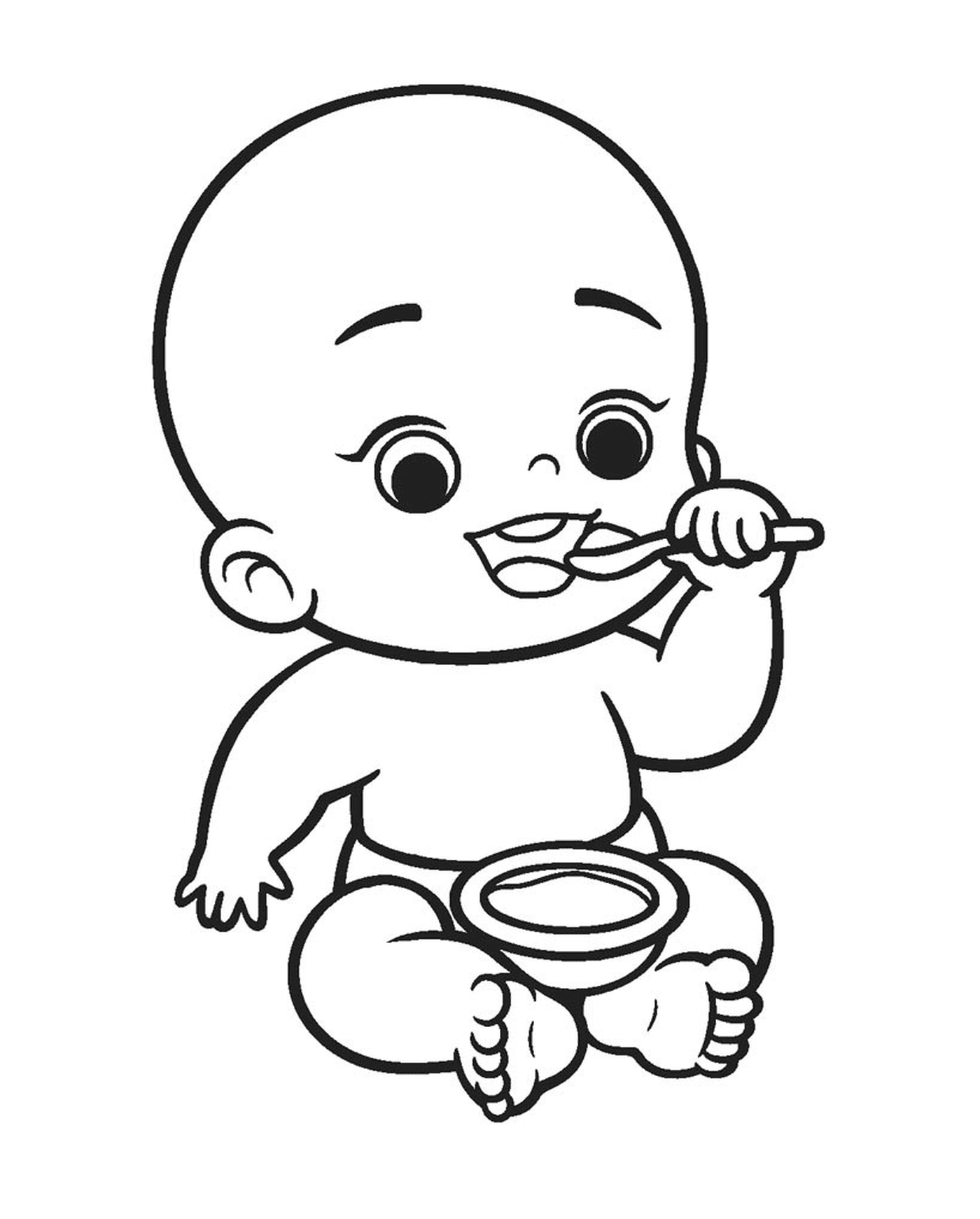  A baby eating soup 