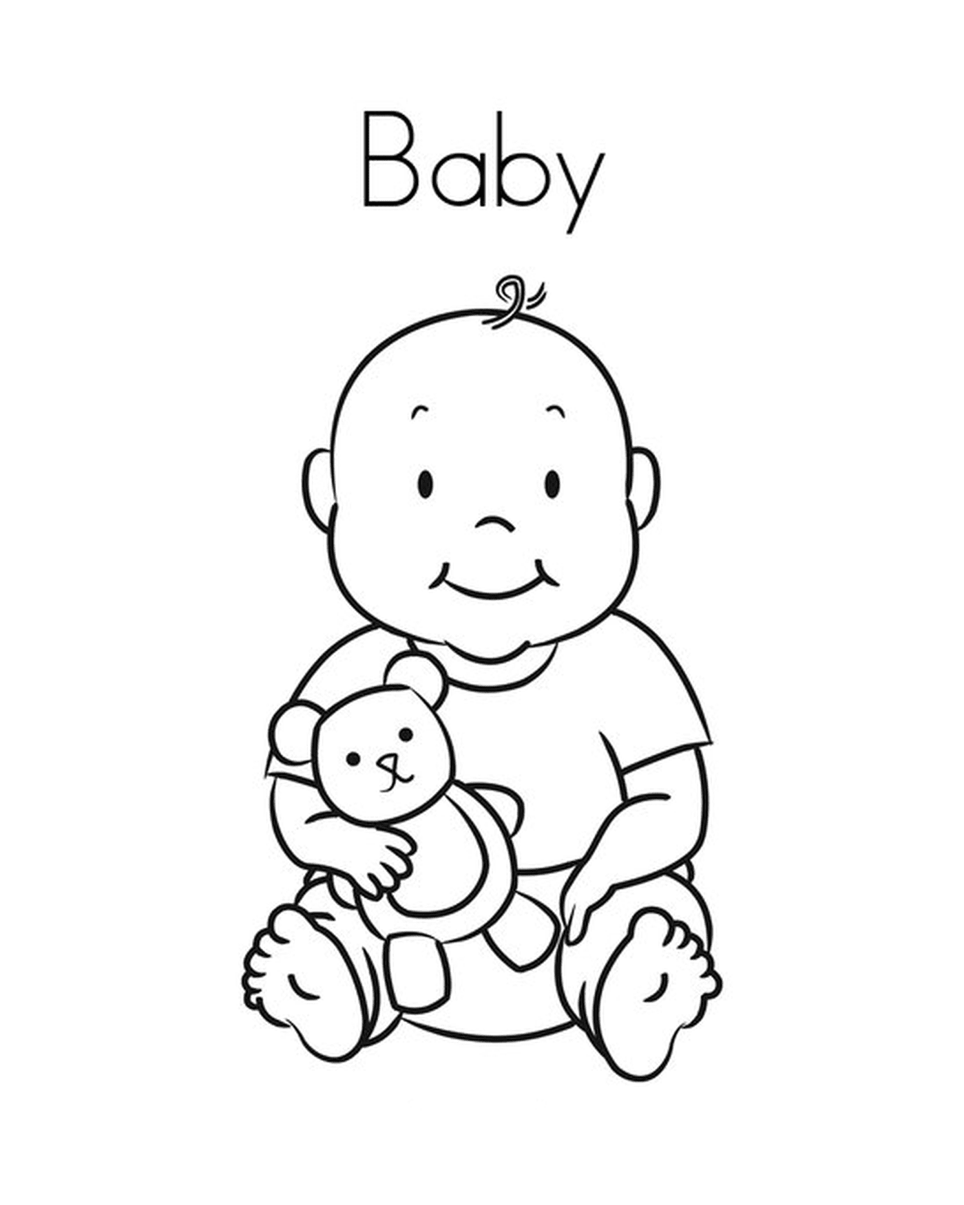  A baby holding a teddy bear 