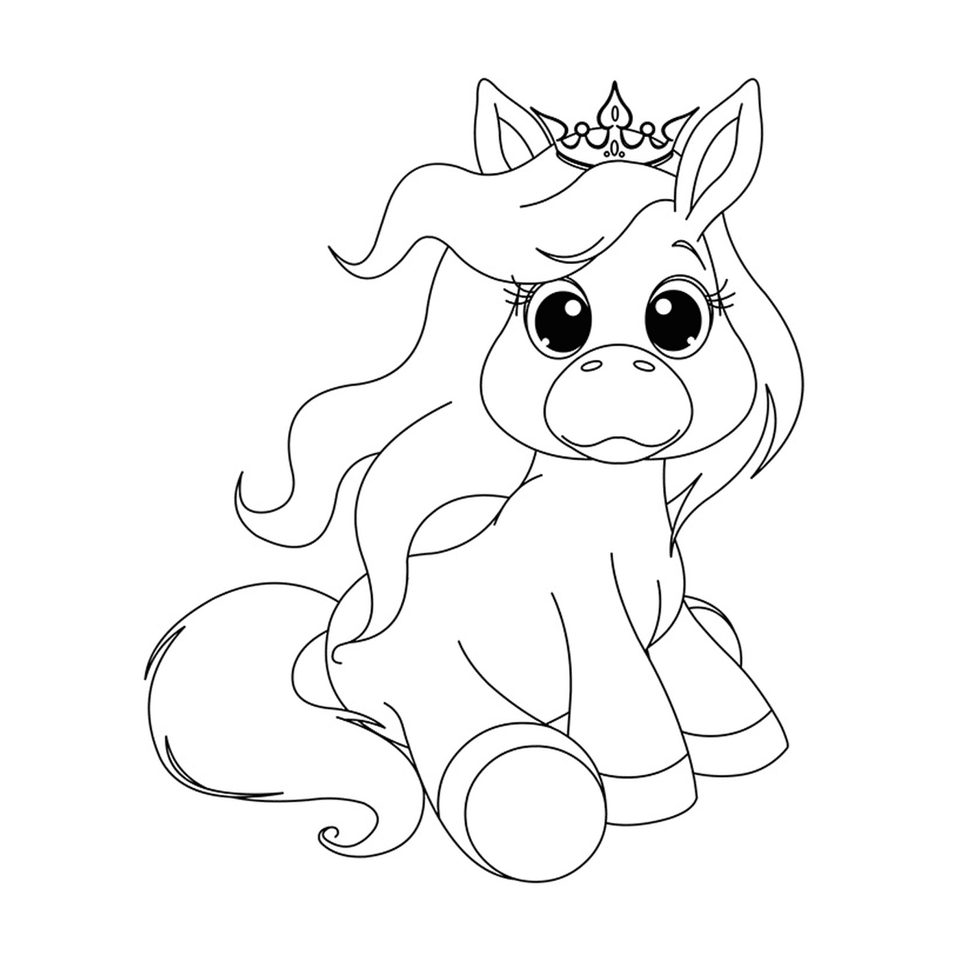  Un pony con una corona sulla testa 
