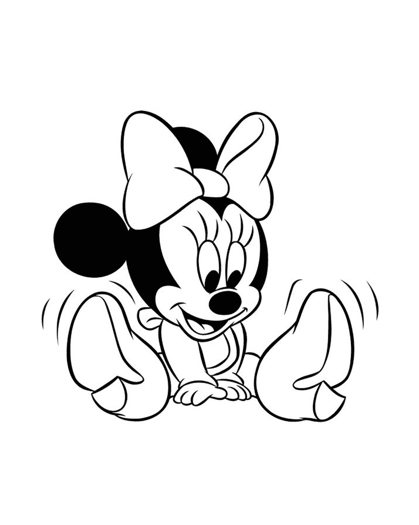  Minnie Mouse baby sitting on the floor, legs crossed 