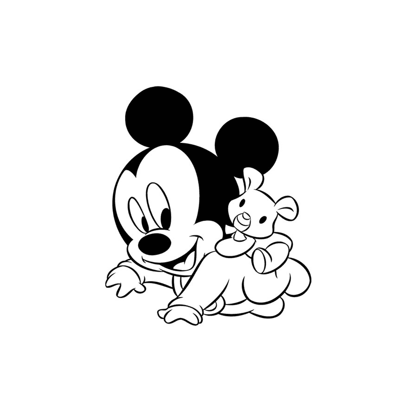  Mickey Mouse bebé sosteniendo un oso de peluche 