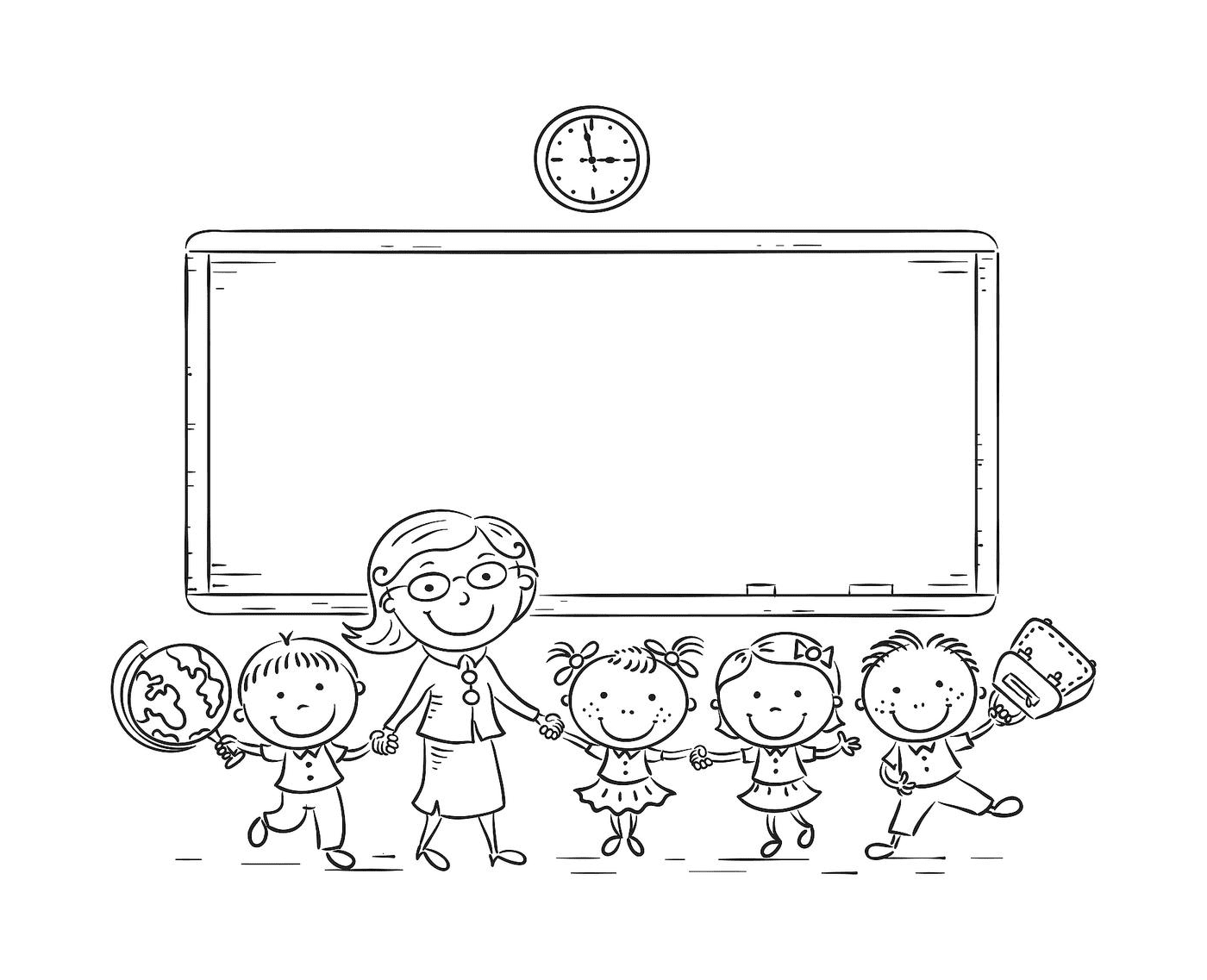  Teacher and students in front of a blackboard 