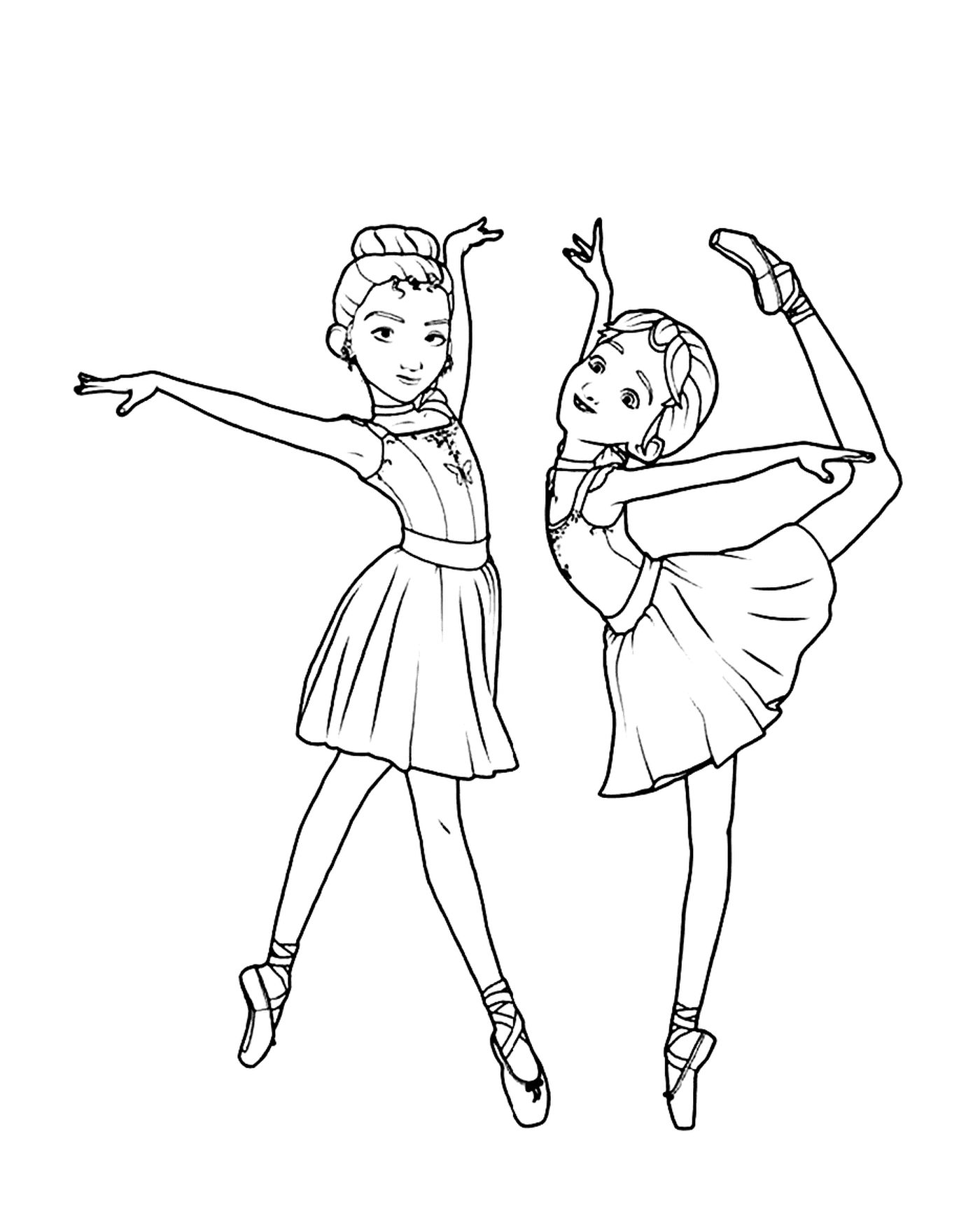  zwei junge Ballerinas posieren für ein Foto 