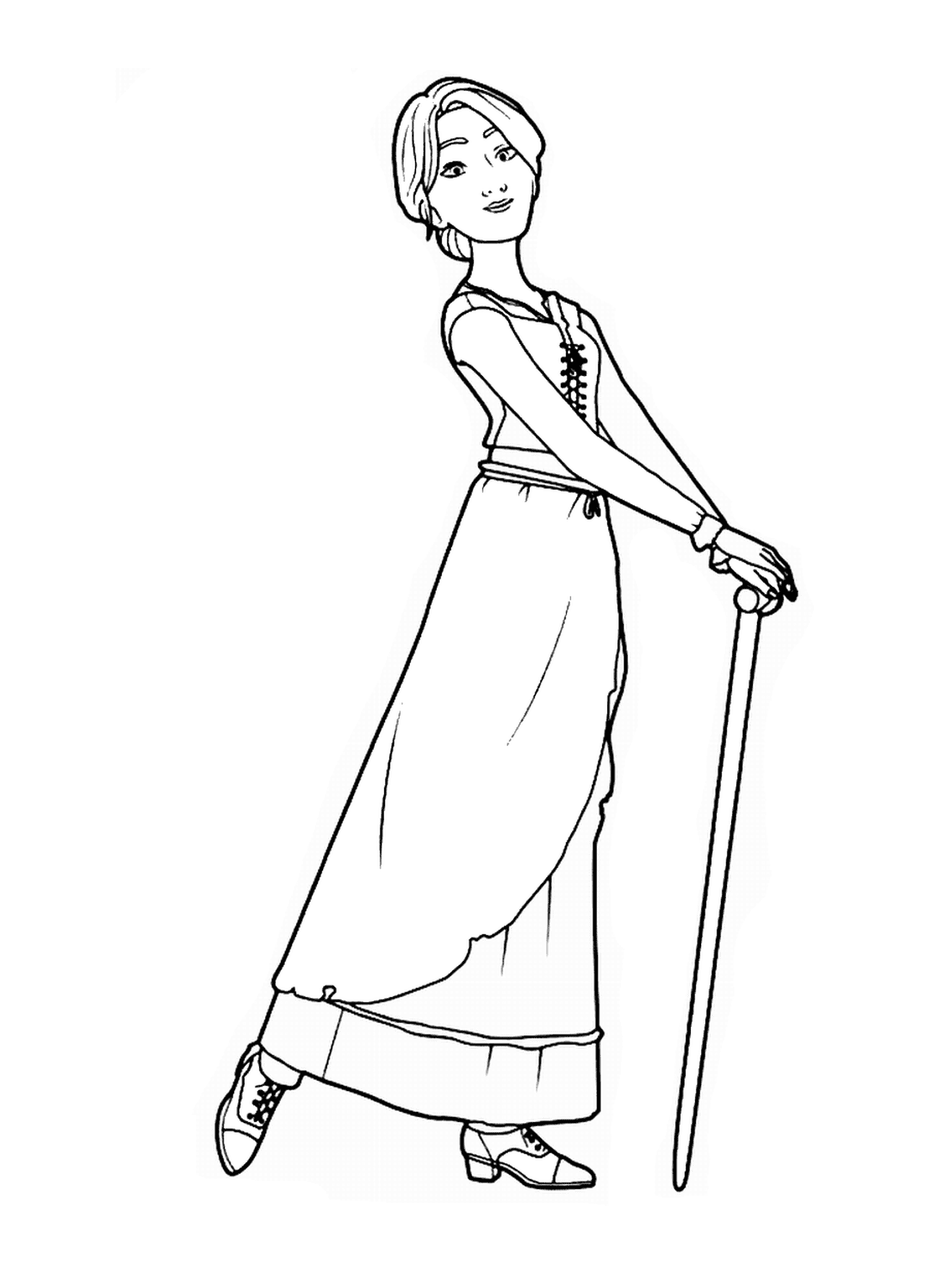  una mujer sosteniendo un bastón 