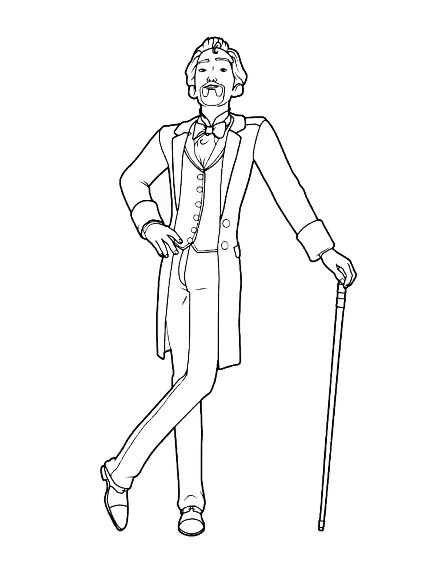  un hombre con un traje sosteniendo un bastón 