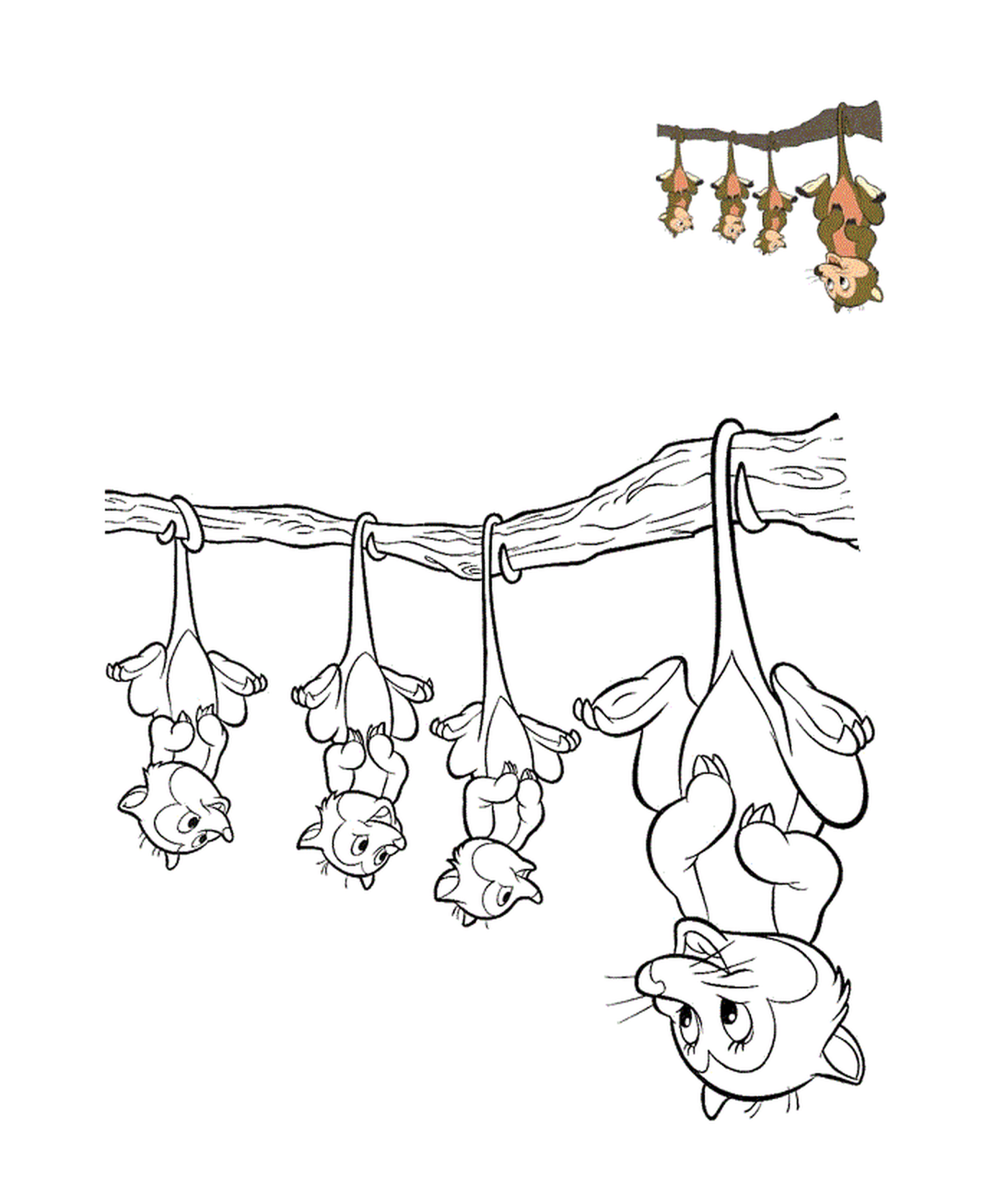  a group of bears hanging upside down on a tree branch 