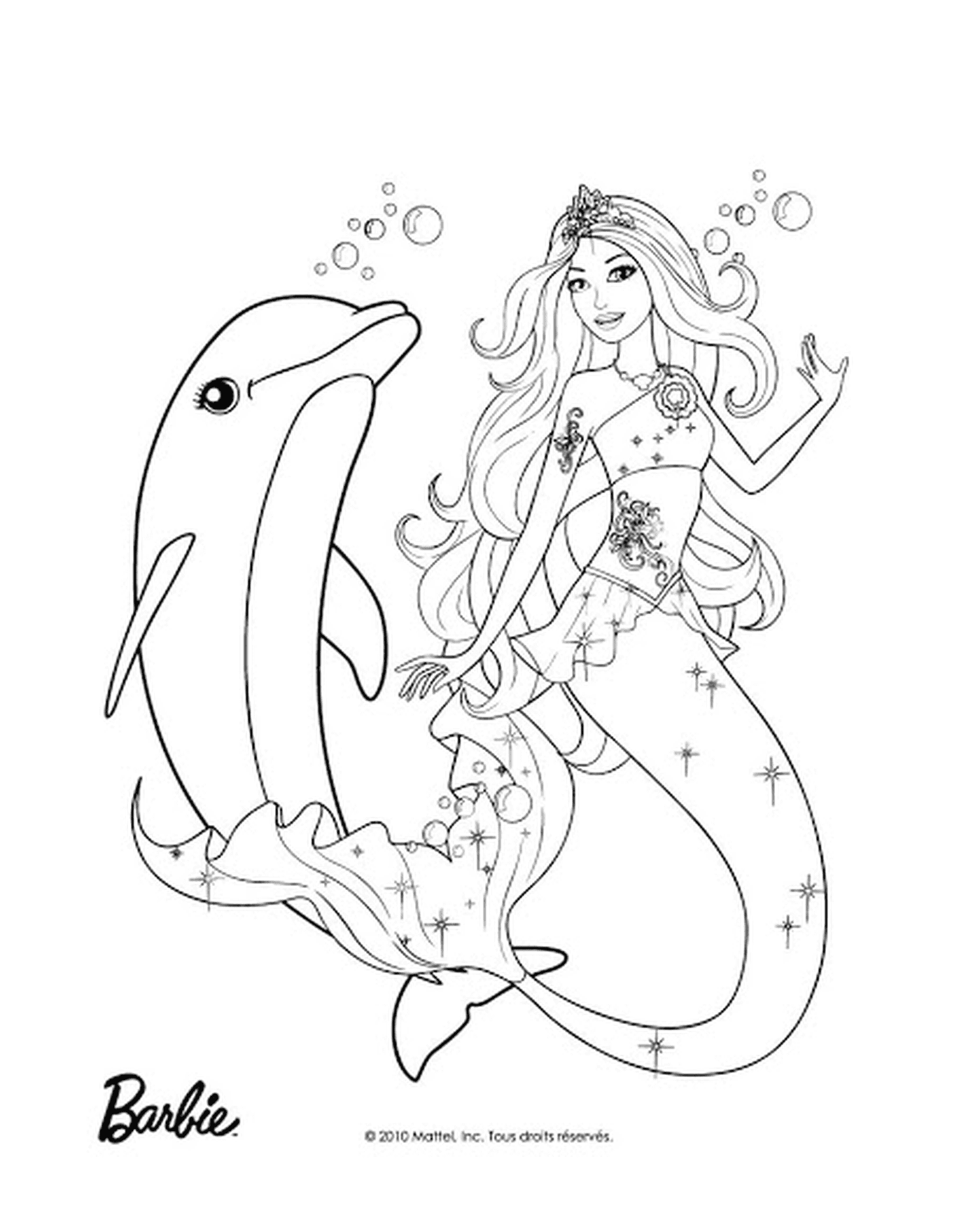  A mermaid and a dolphin 