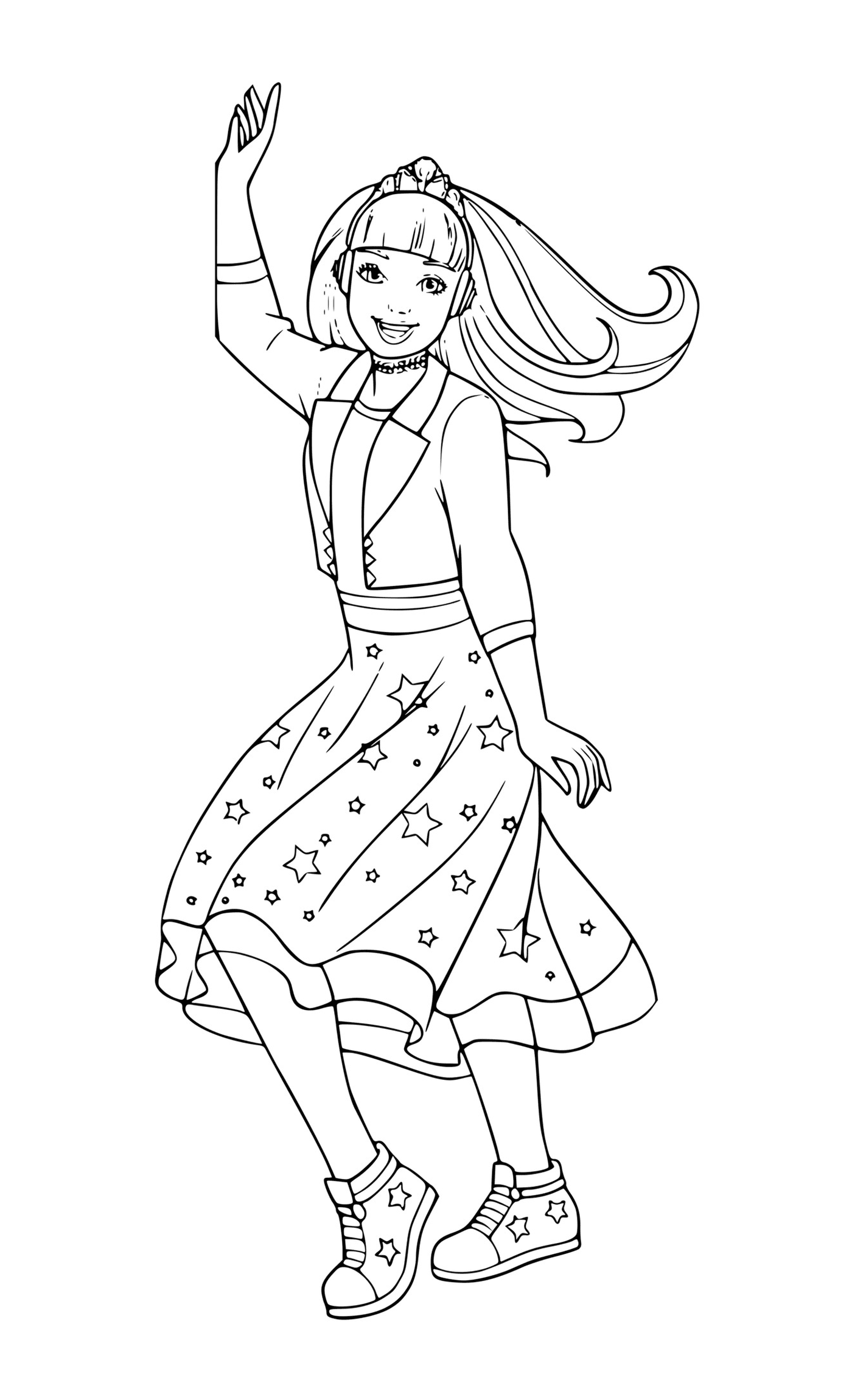  Ein Mädchen in einem Sternenkleid tanzen 