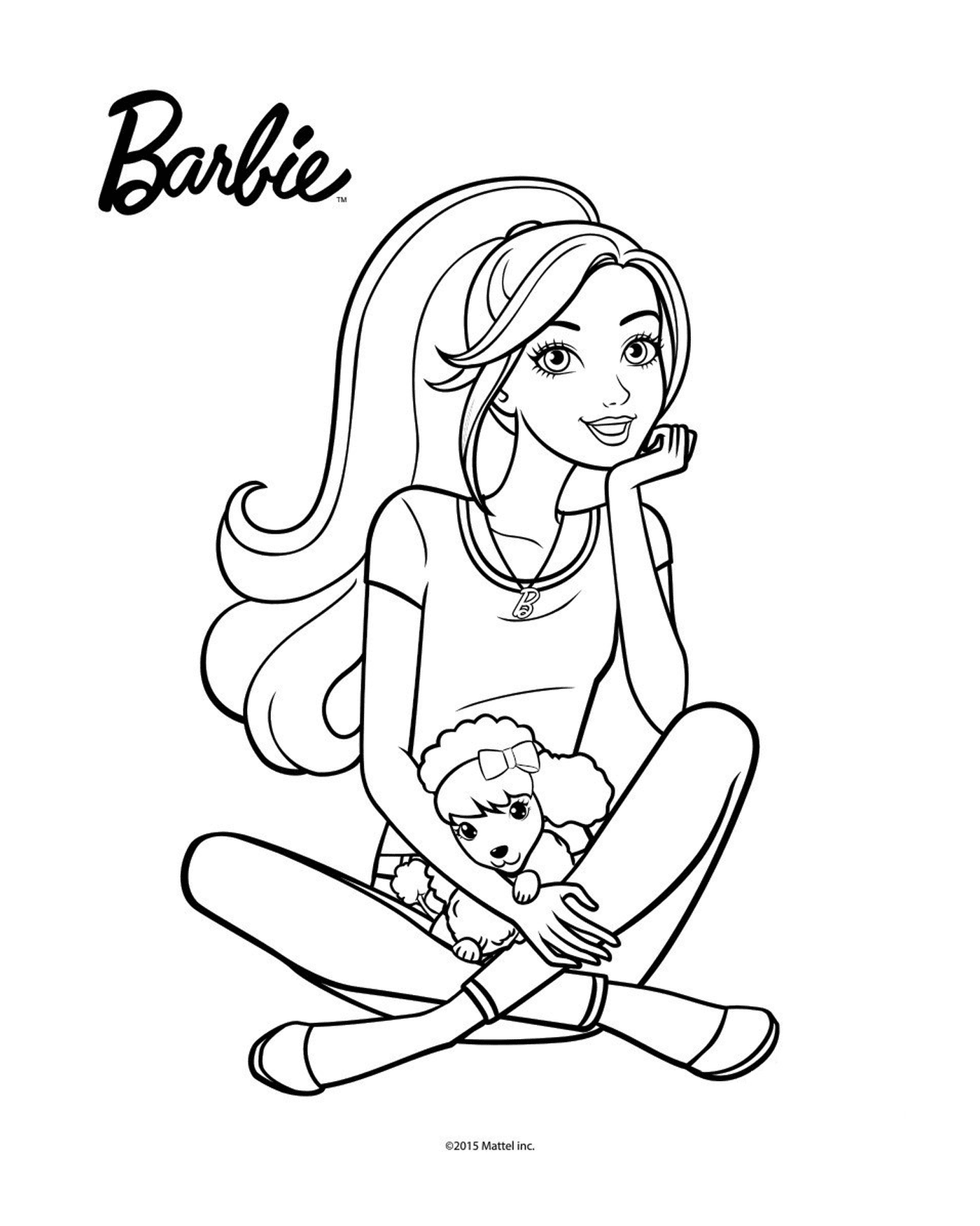  Barbie sitzen auf dem Boden mit einer Puppe 
