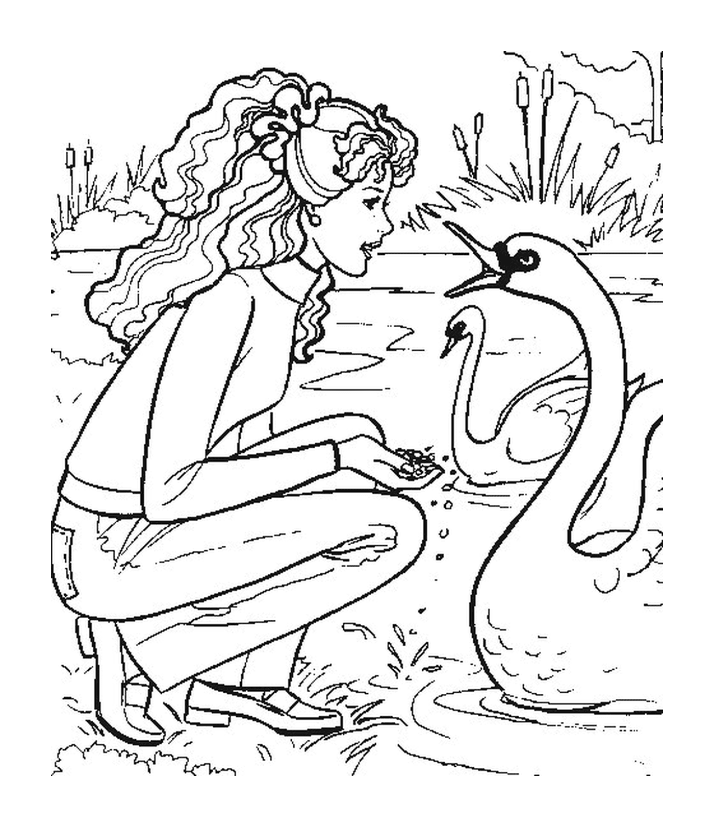  Barbie feeding a swan 