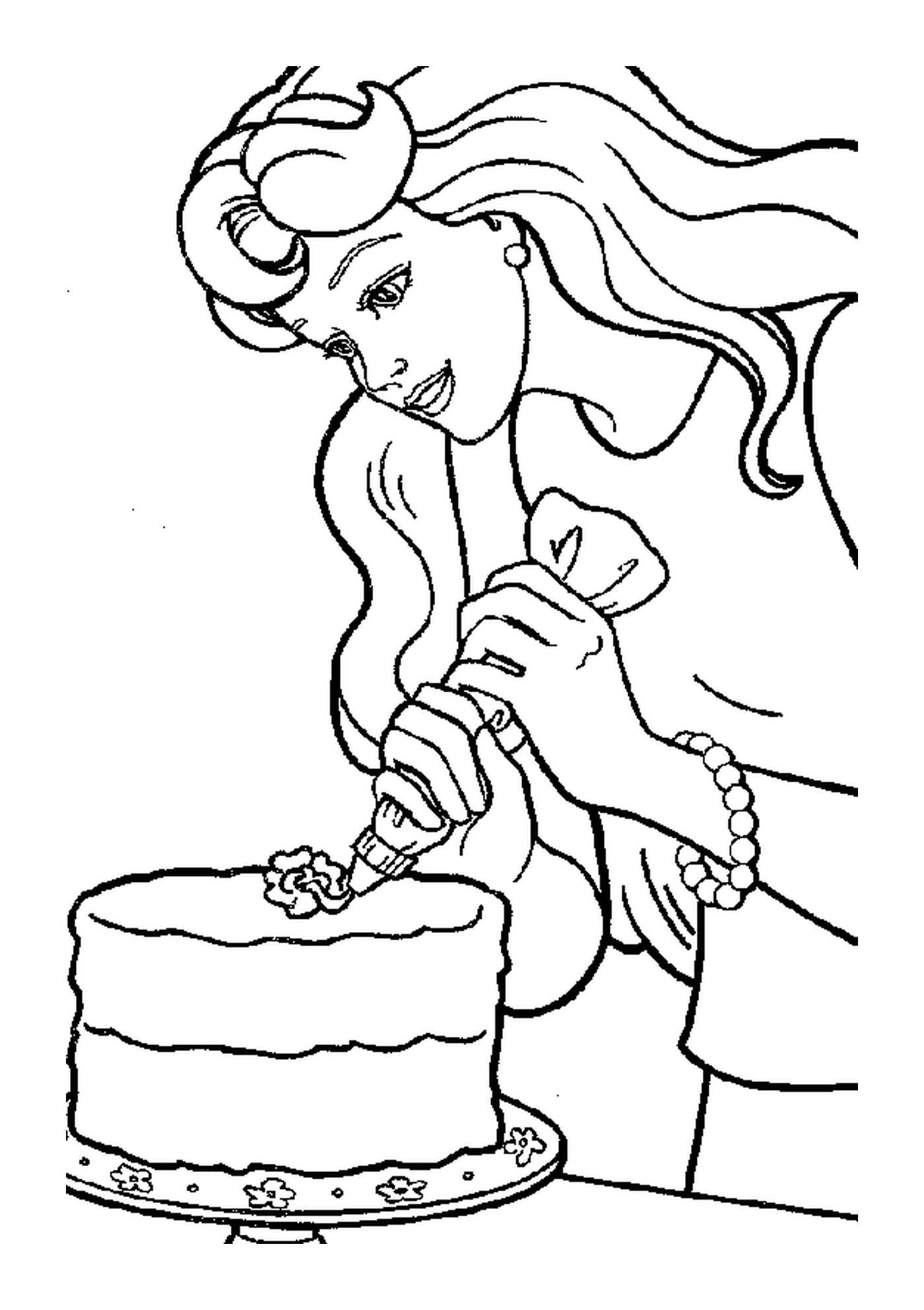  Barbie cortando un pastel con un cuchillo 