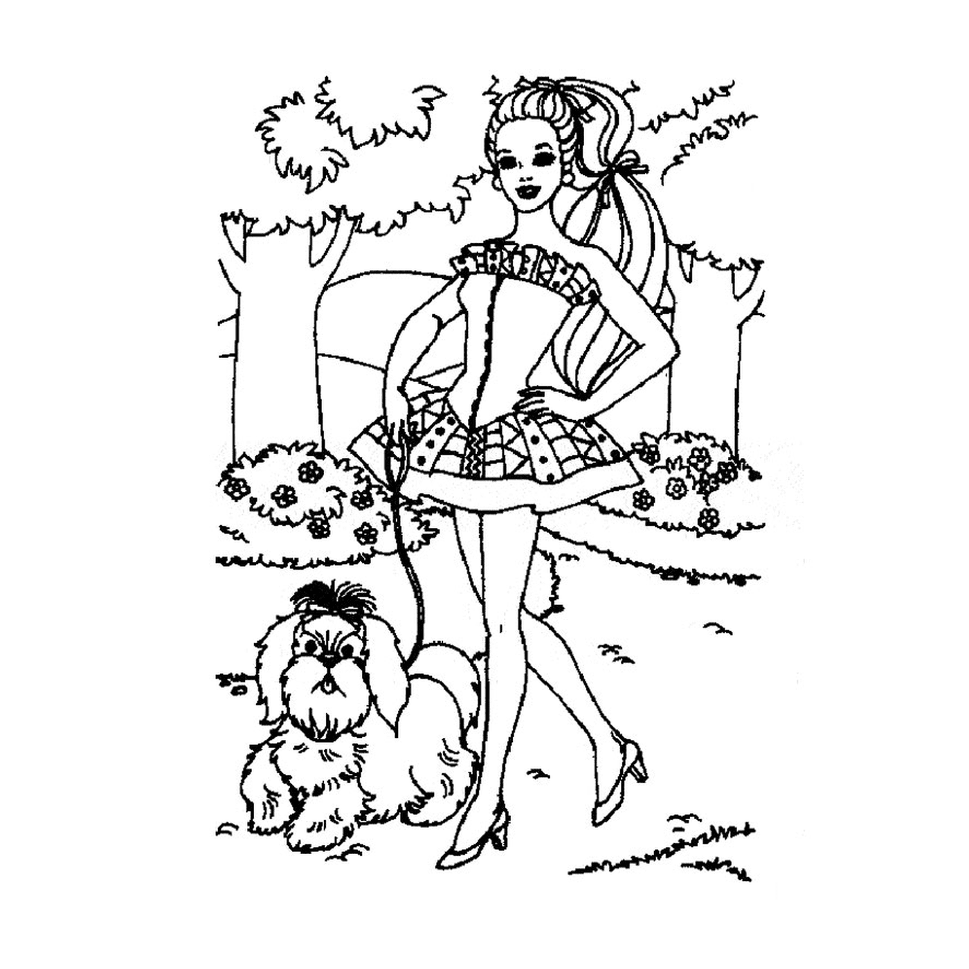  Собака Барби с женщиной, которая гуляет с собакой 