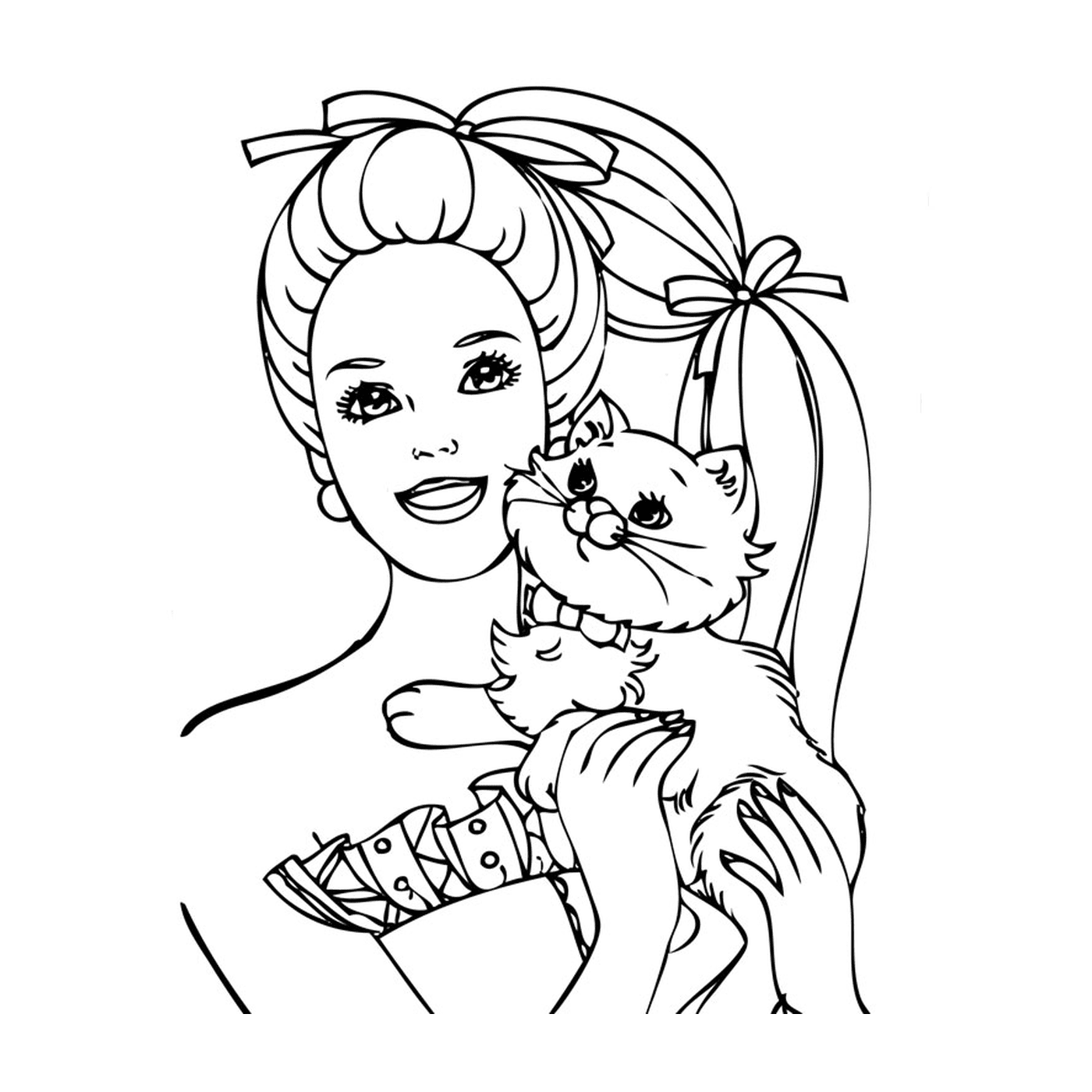  Barbie Mosquetero con una mujer sosteniendo un gato 