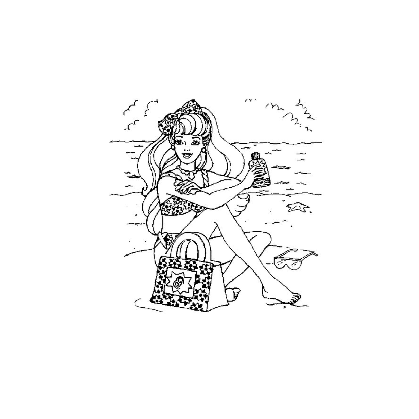 Барби на пляже с женщиной, сидящей на пляже 