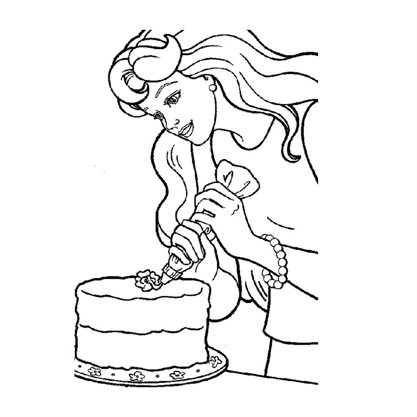  Barbie virtual con una mujer decorando un pastel 