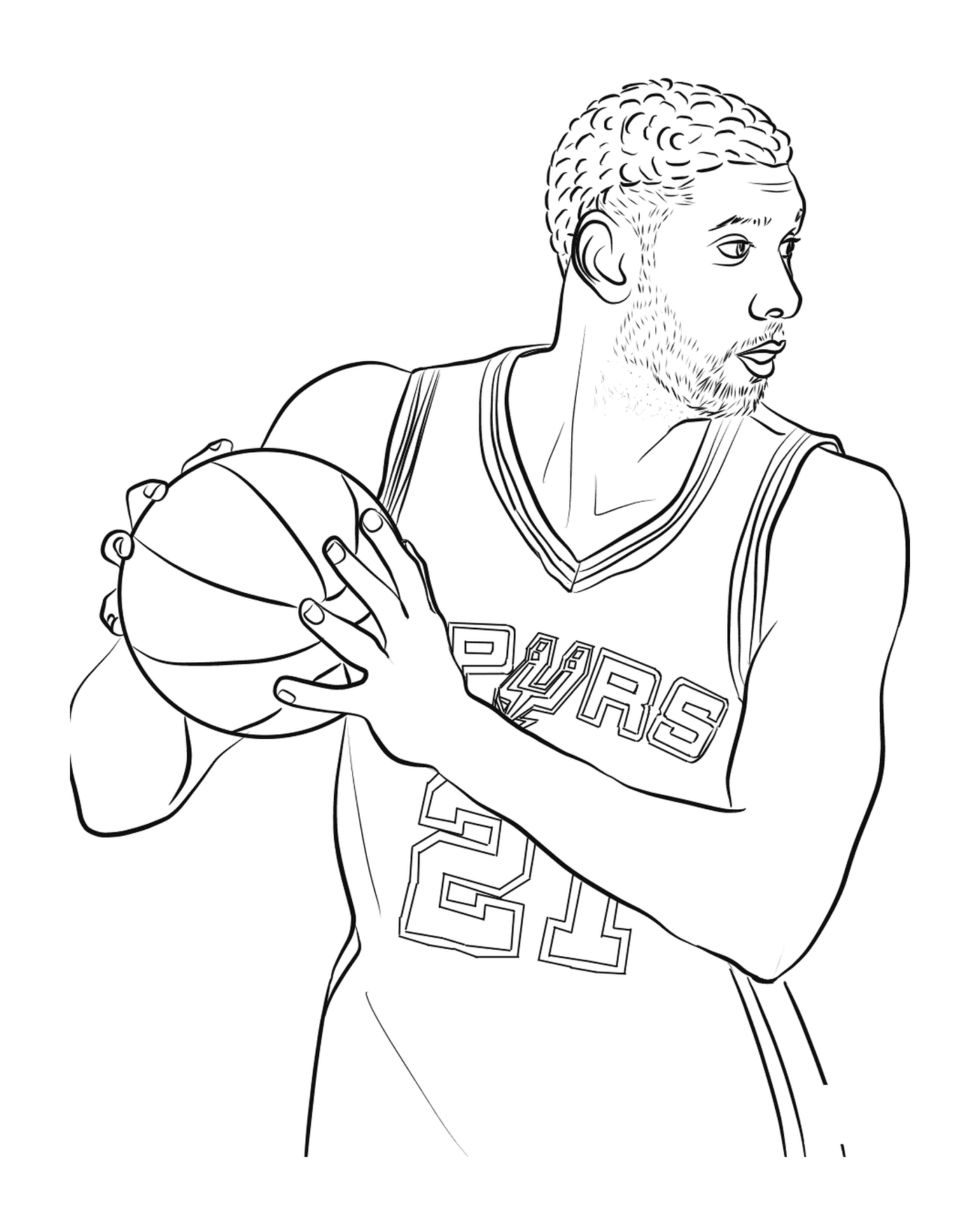  Tim Duncan hält einen Basketballball 