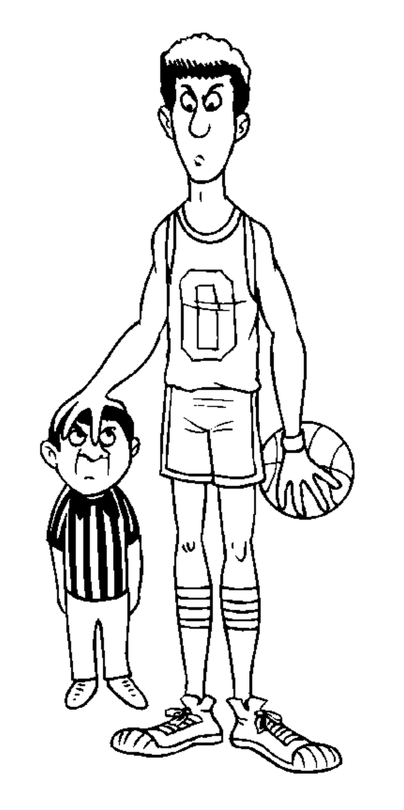  Ein Basketballspieler mit einem kleinen Schiedsrichter 