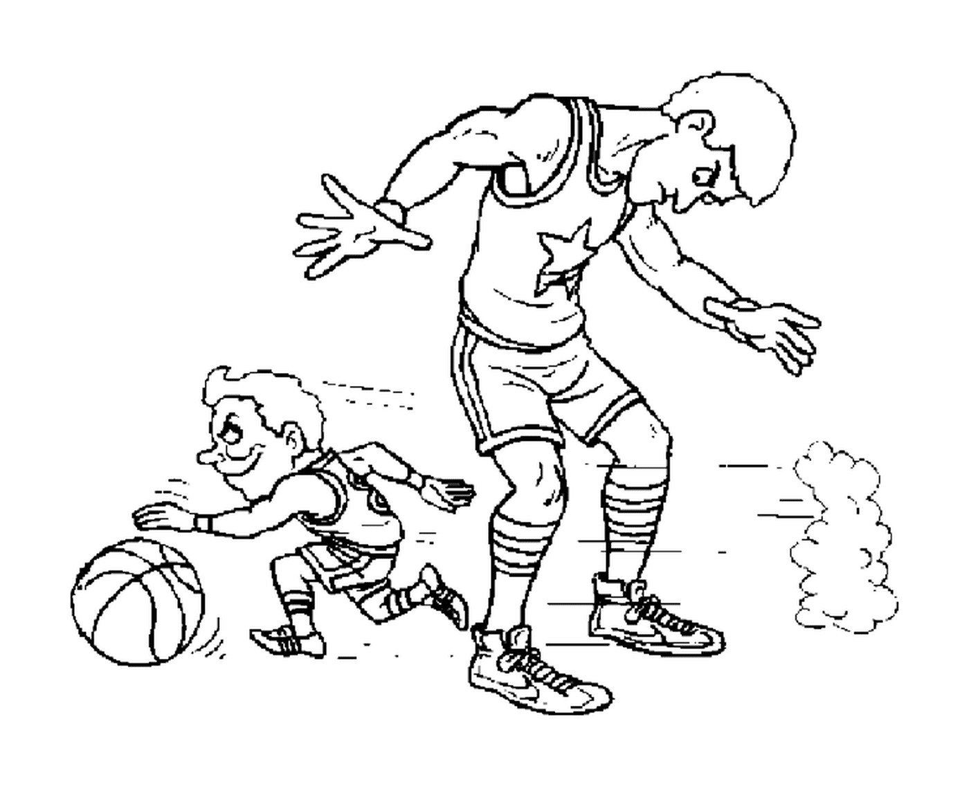  Un pequeño jugador pasa bajo las piernas de otro jugador 