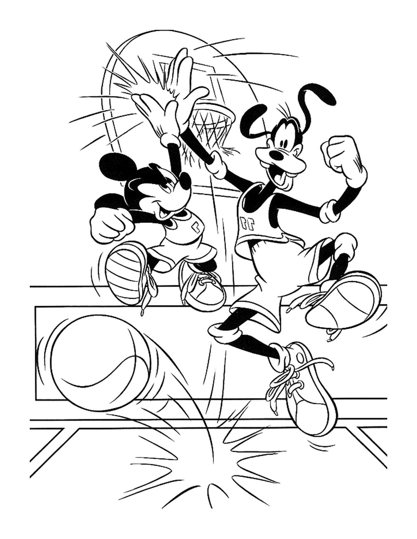  Dingo and Mickey play basketball 
