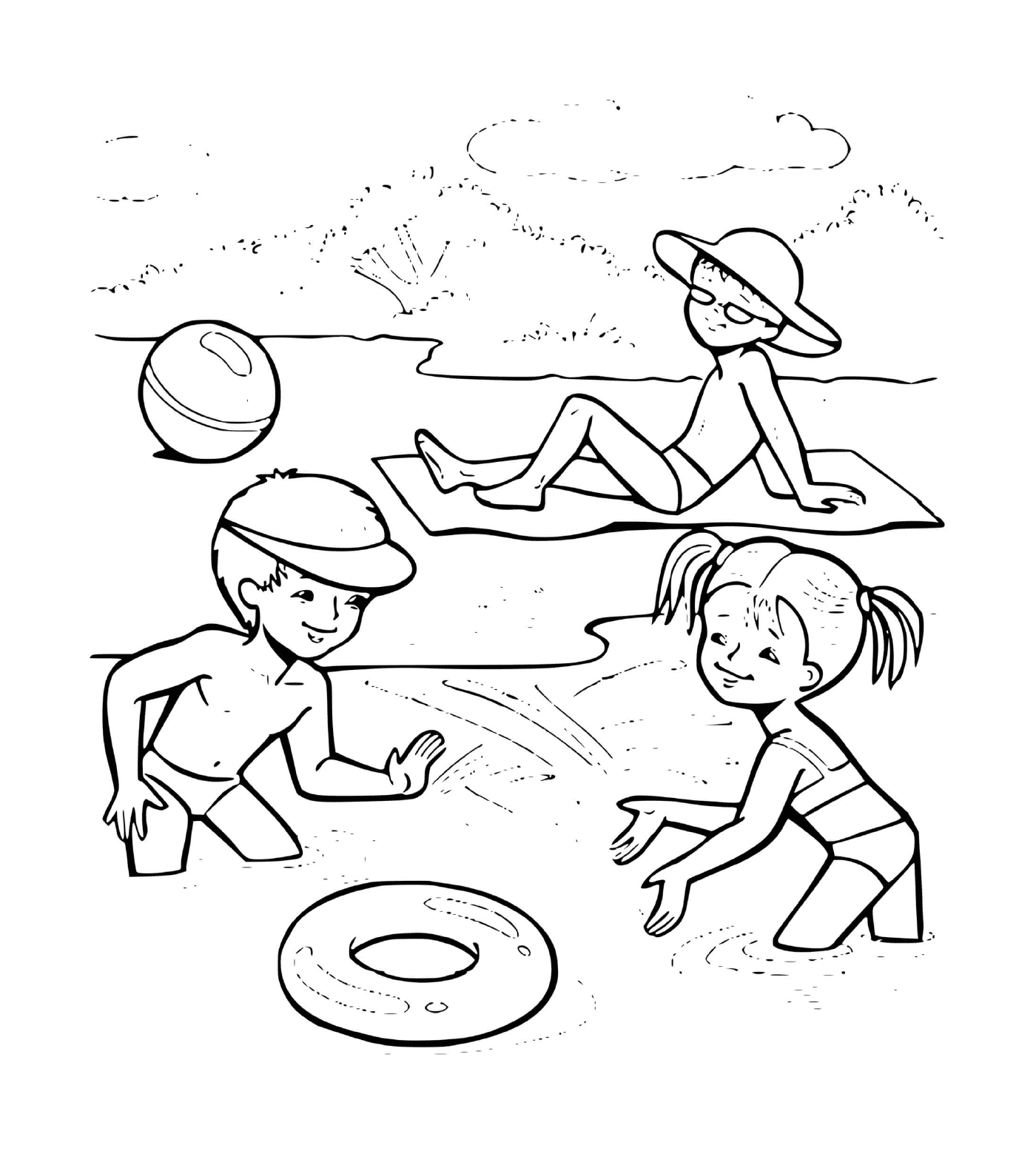  Kinder spielen am Strand 
