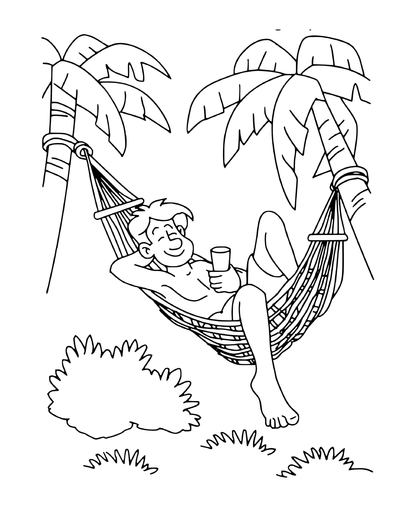  Papa ruht auf einer Hängematte mit Palmen 