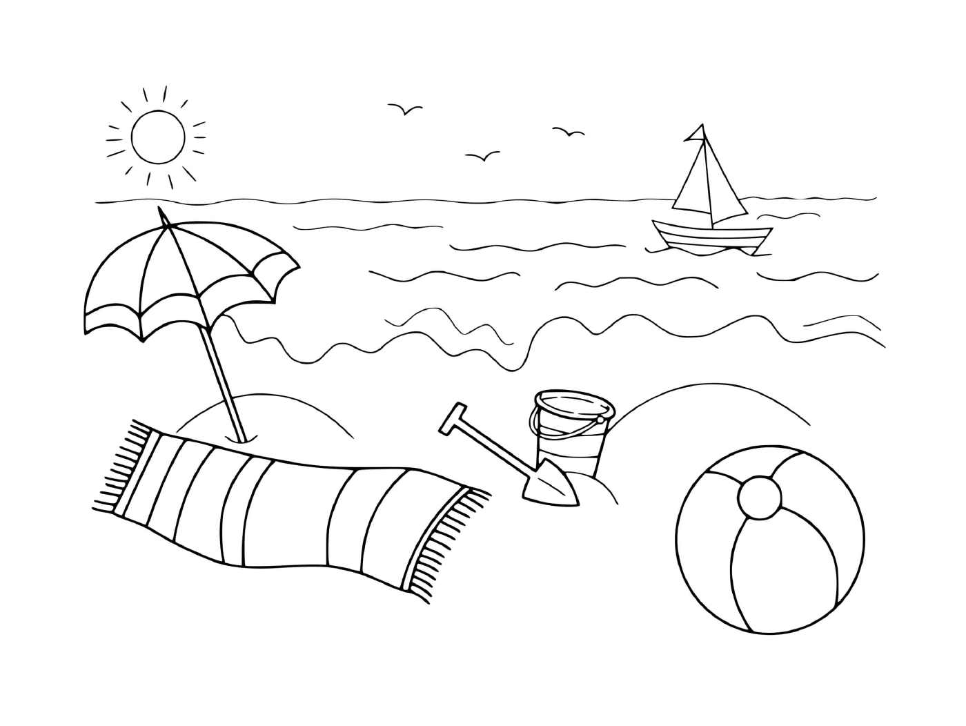  The sea under a warm sun with a boat 