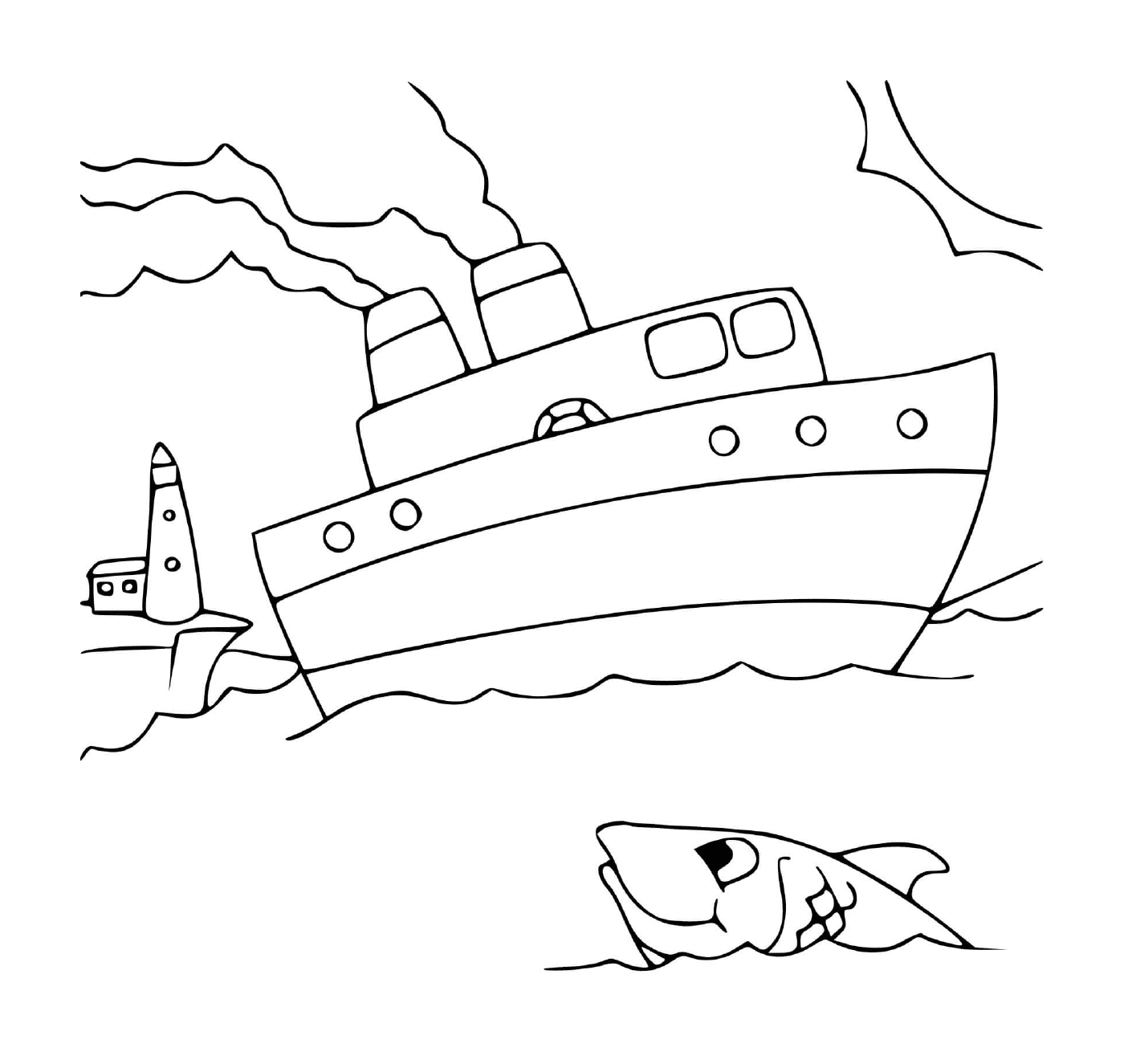  Boot und Hai im Meer 