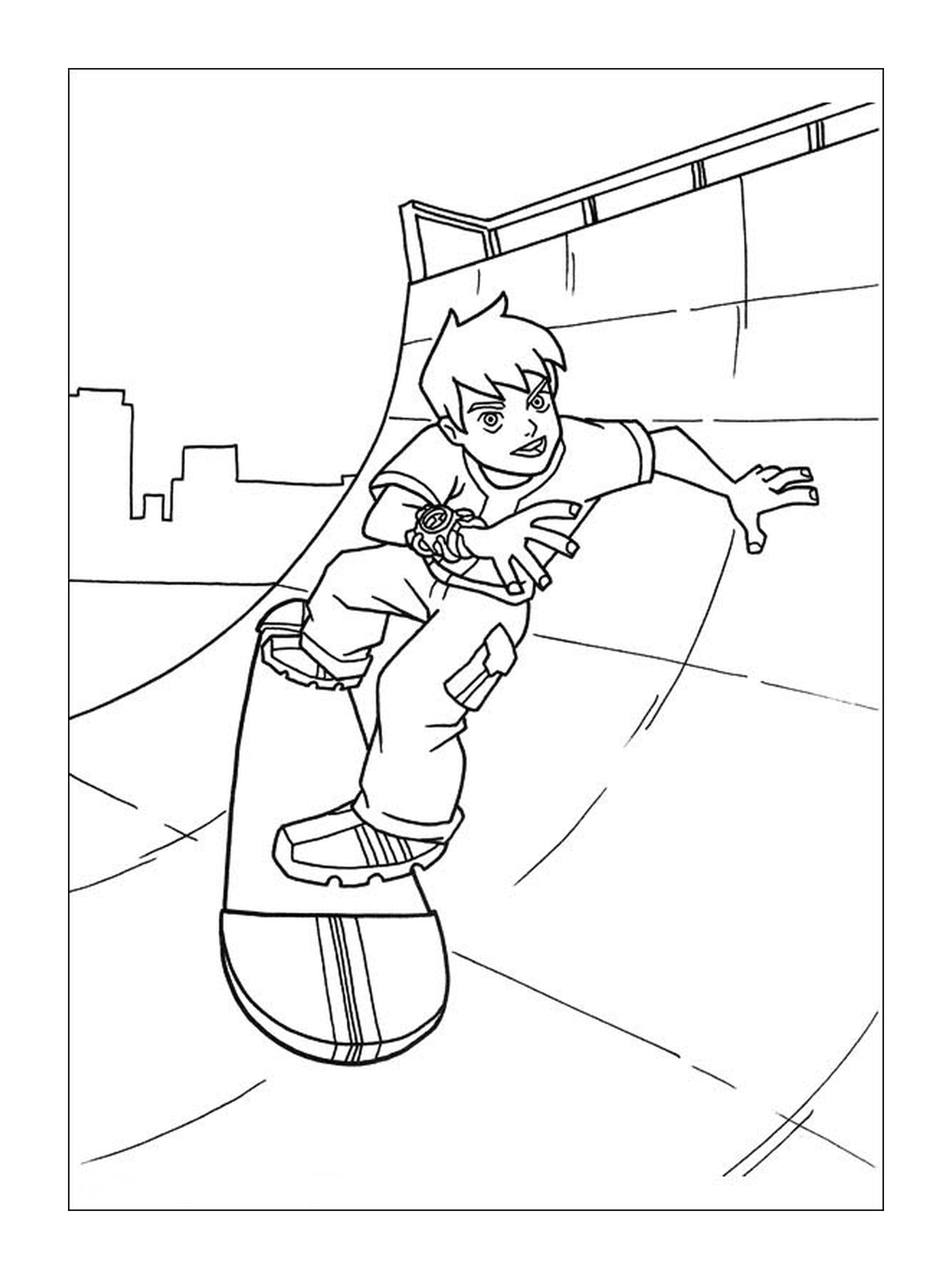  A boy on a skateboard 