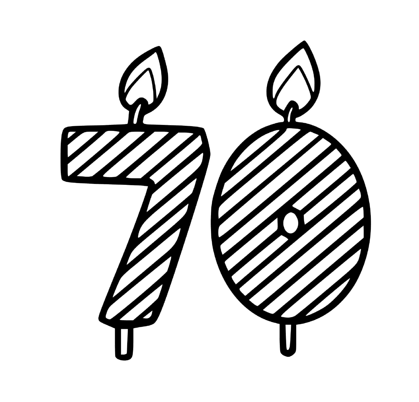  Una vela que representa el número siete y cero 