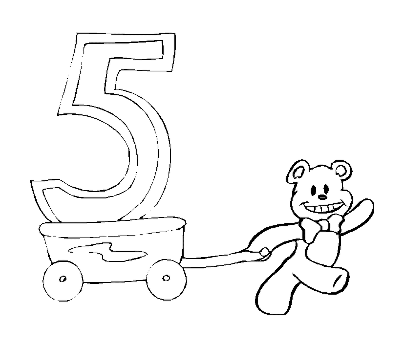  Bear pulling a cart with the number five 